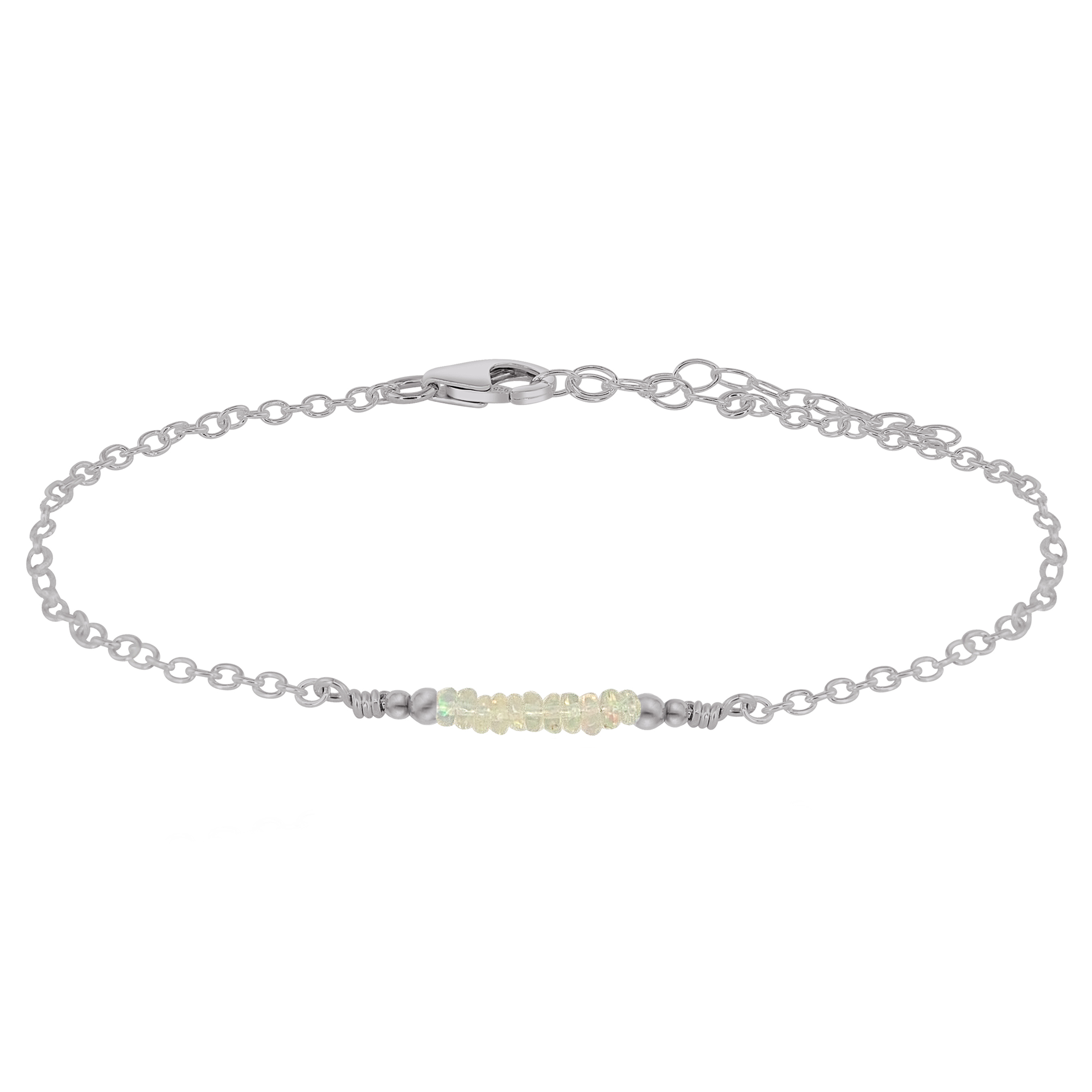Sparkling Ethiopian Opal Gemstone Faceted Bead Bar Anklet - Sparkling Ethiopian Opal Gemstone Faceted Bead Bar Anklet - Stainless Steel - Luna Tide Handmade Crystal Jewellery