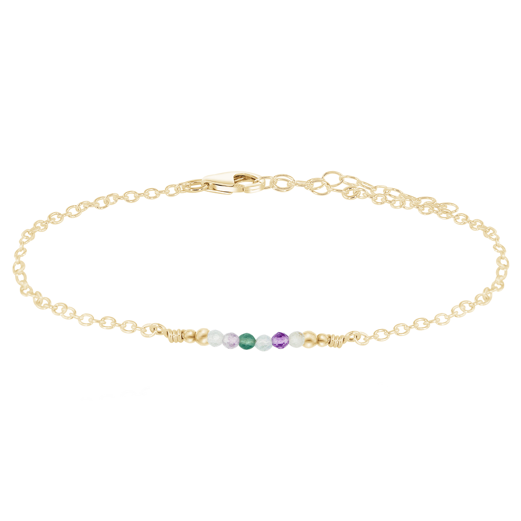 Sparkling Fluorite Gemstone Faceted Bead Bar Anklet - Sparkling Fluorite Gemstone Faceted Bead Bar Anklet - 14k Gold Fill - Luna Tide Handmade Crystal Jewellery