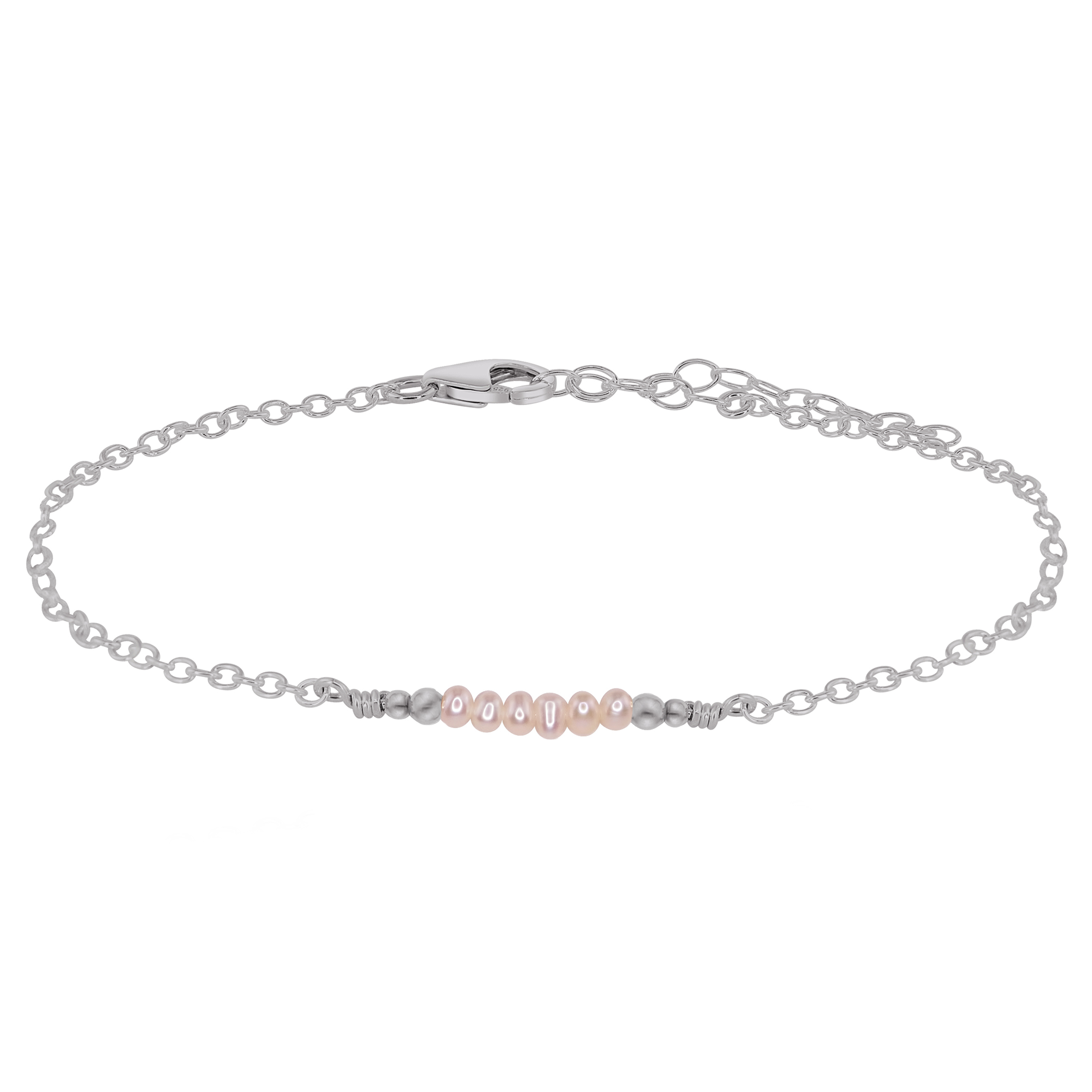 Sparkling Freshwater Pearl Faceted Bead Bar Anklet - Sparkling Freshwater Pearl Faceted Bead Bar Anklet - Stainless Steel - Luna Tide Handmade Crystal Jewellery