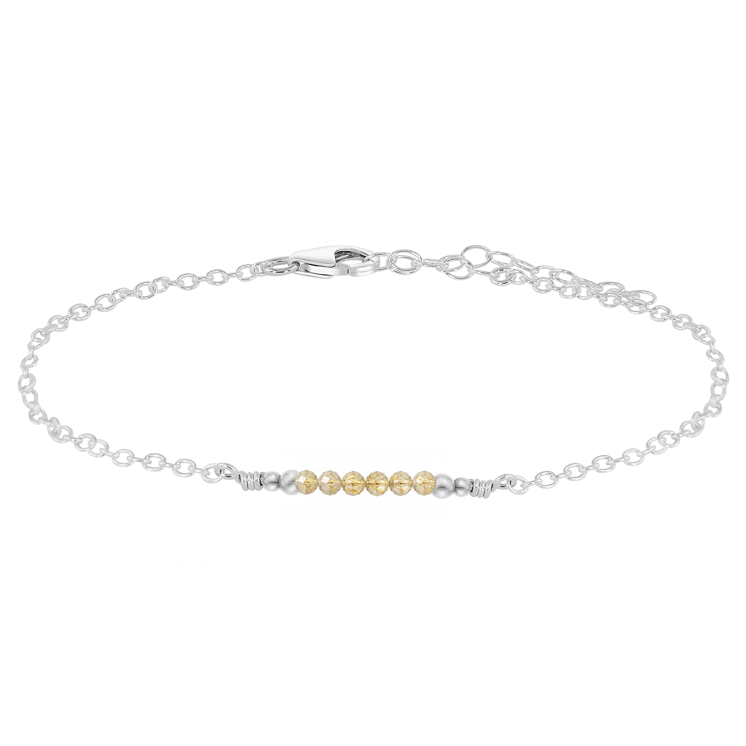Sparkling Golden Rutilated Quartz Gemstone Faceted Bead Bar Anklet