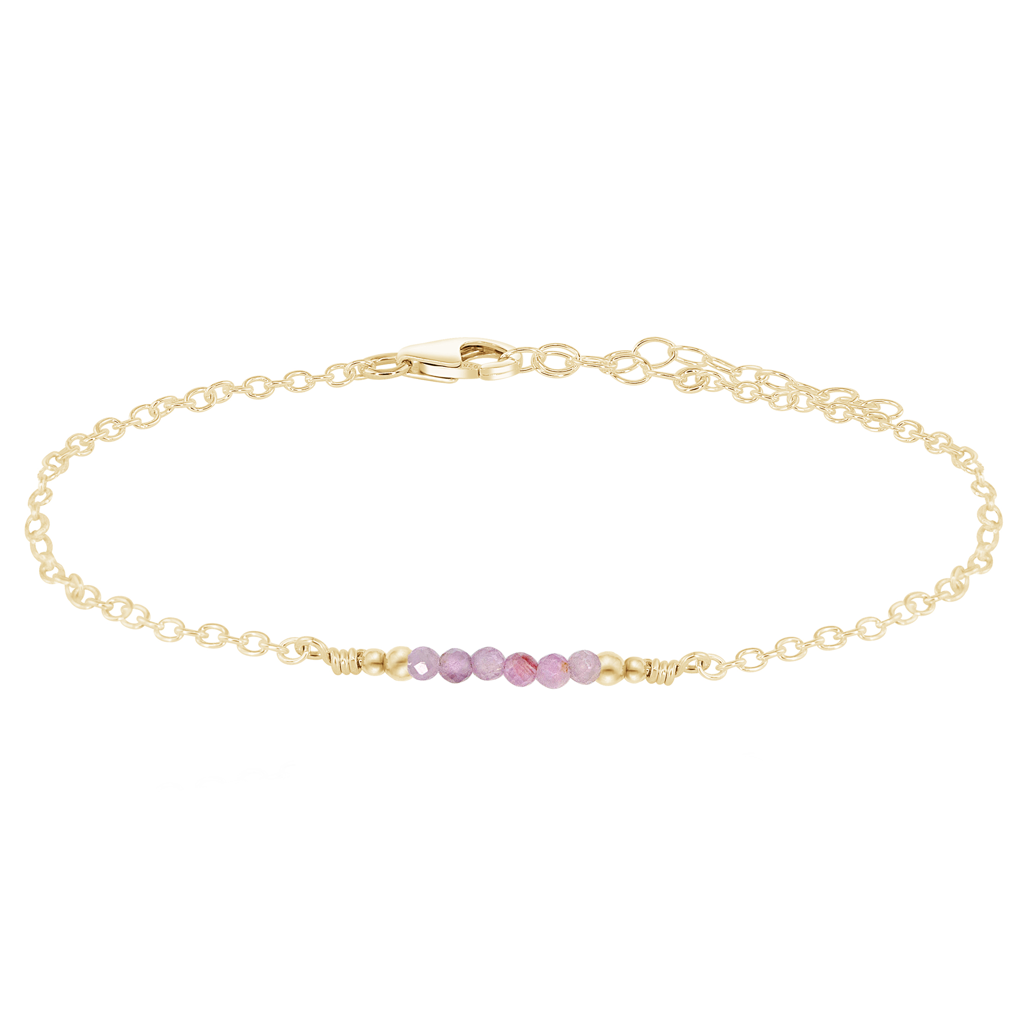 Sparkling Kunzite Gemstone Faceted Bead Bar Anklet - Sparkling Kunzite Gemstone Faceted Bead Bar Anklet - 14k Gold Fill - Luna Tide Handmade Crystal Jewellery