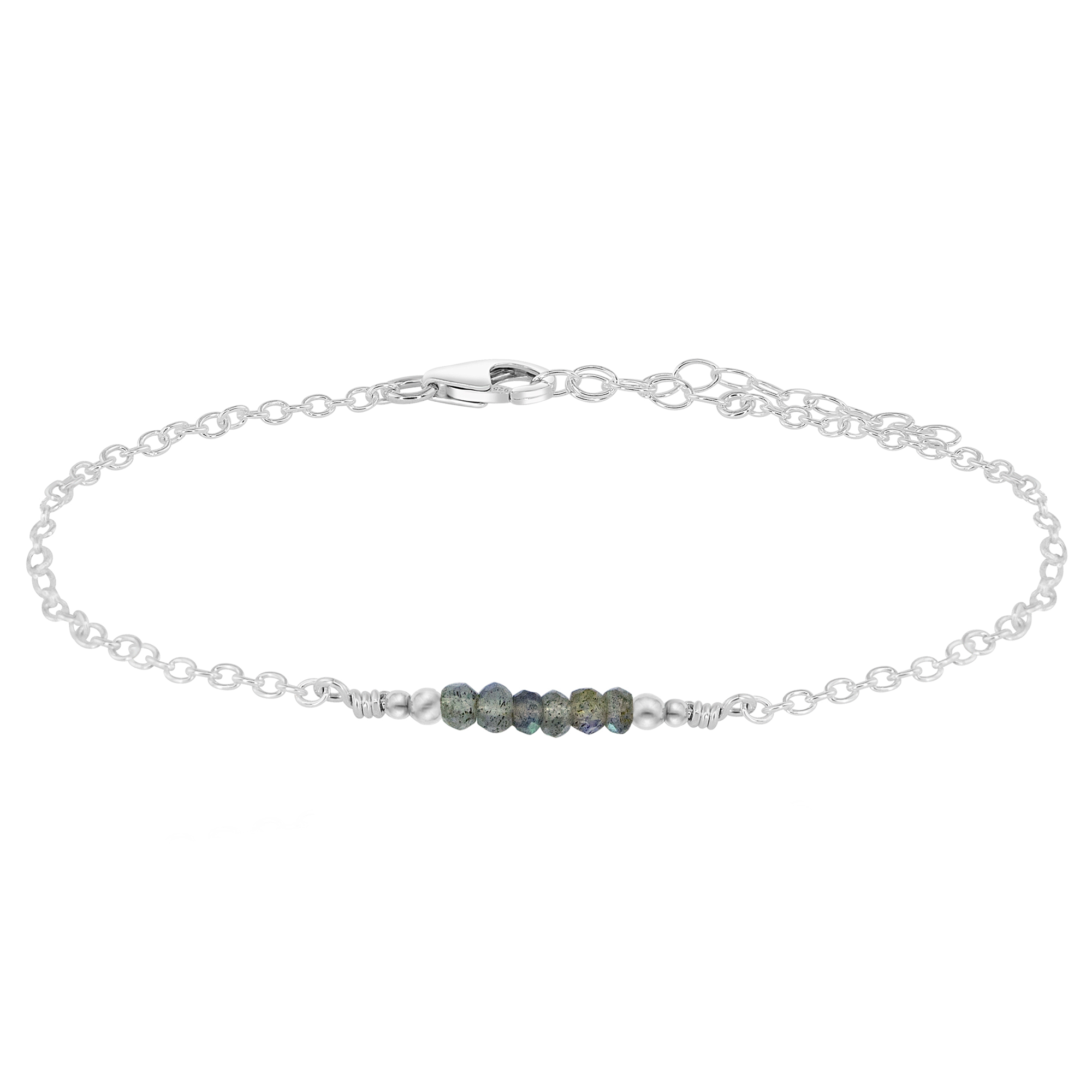 Sparkling Labradorite Gemstone Faceted Bead Bar Anklet - Sparkling Labradorite Gemstone Faceted Bead Bar Anklet - Sterling Silver - Luna Tide Handmade Crystal Jewellery