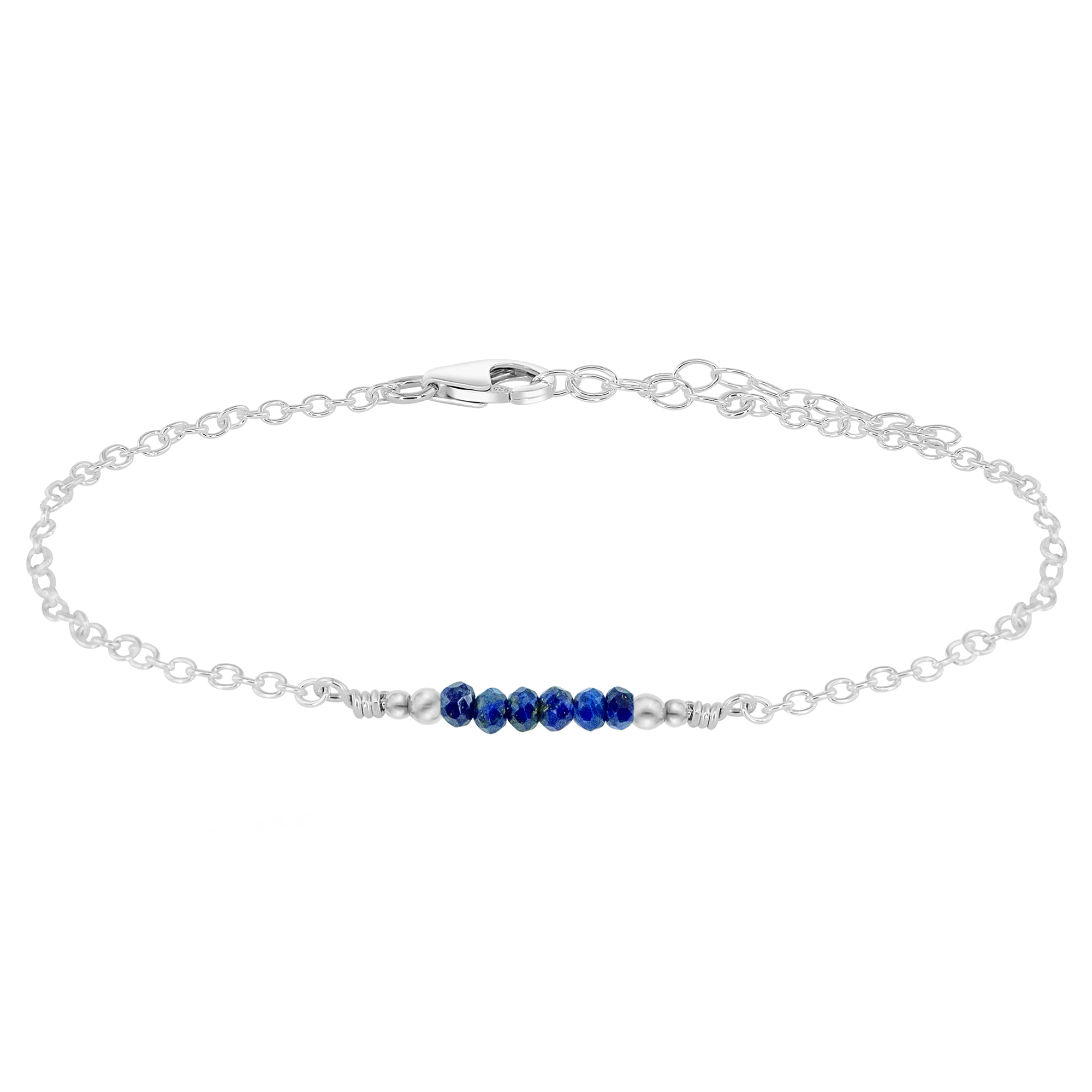 Sparkling Lapis Lazuli Gemstone Faceted Bead Bar Anklet - Sparkling Lapis Lazuli Gemstone Faceted Bead Bar Anklet - Sterling Silver - Luna Tide Handmade Crystal Jewellery