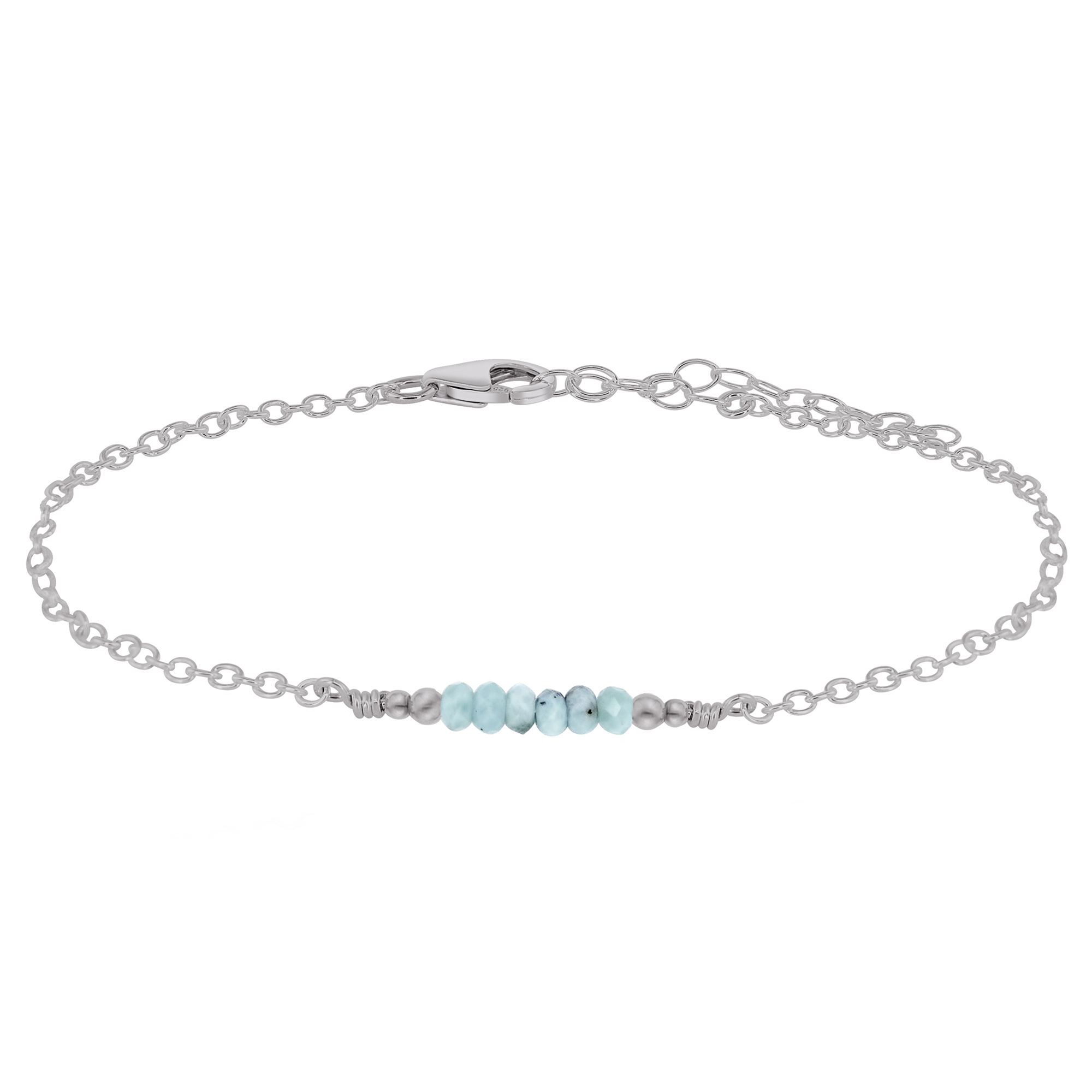 Sparkling Larimar Gemstone Faceted Bead Bar Anklet - Sparkling Larimar Gemstone Faceted Bead Bar Anklet - Stainless Steel - Luna Tide Handmade Crystal Jewellery