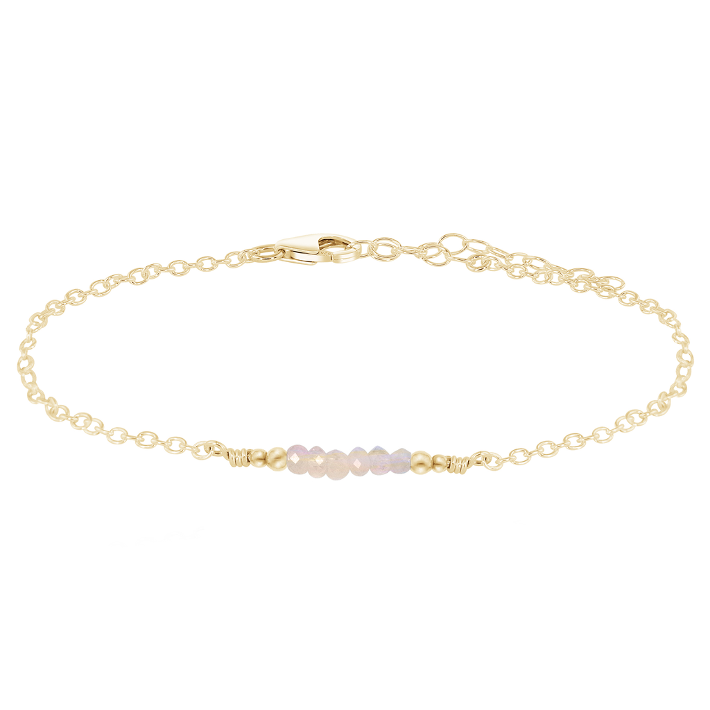 Sparkling Rainbow Moonstone Gemstone Faceted Bead Bar Anklet - Sparkling Rainbow Moonstone Gemstone Faceted Bead Bar Anklet - 14k Gold Fill - Luna Tide Handmade Crystal Jewellery