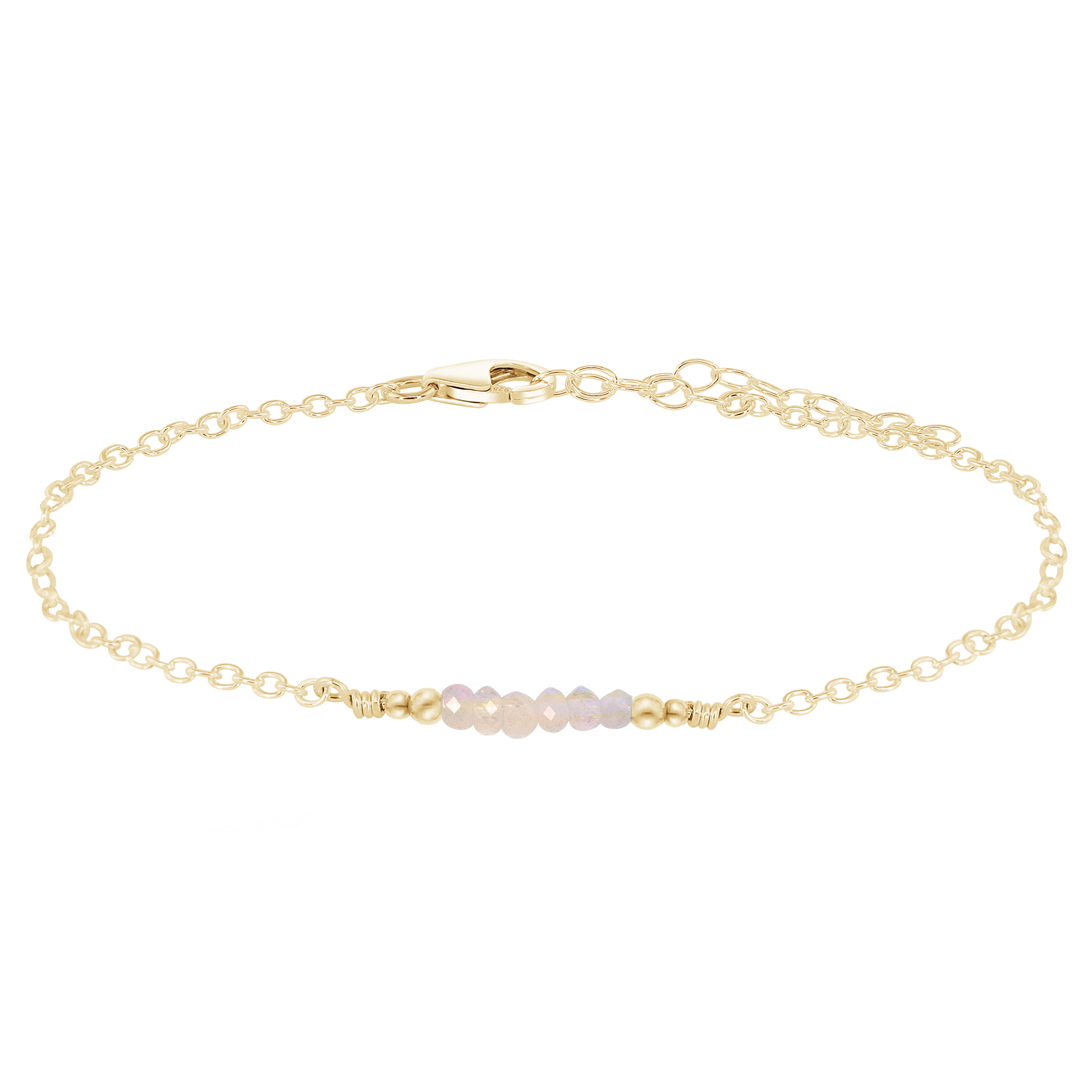Sparkling Rainbow Moonstone Gemstone Faceted Bead Bar Anklet - Sparkling Rainbow Moonstone Gemstone Faceted Bead Bar Anklet - 14k Gold Fill - Luna Tide Handmade Crystal Jewellery