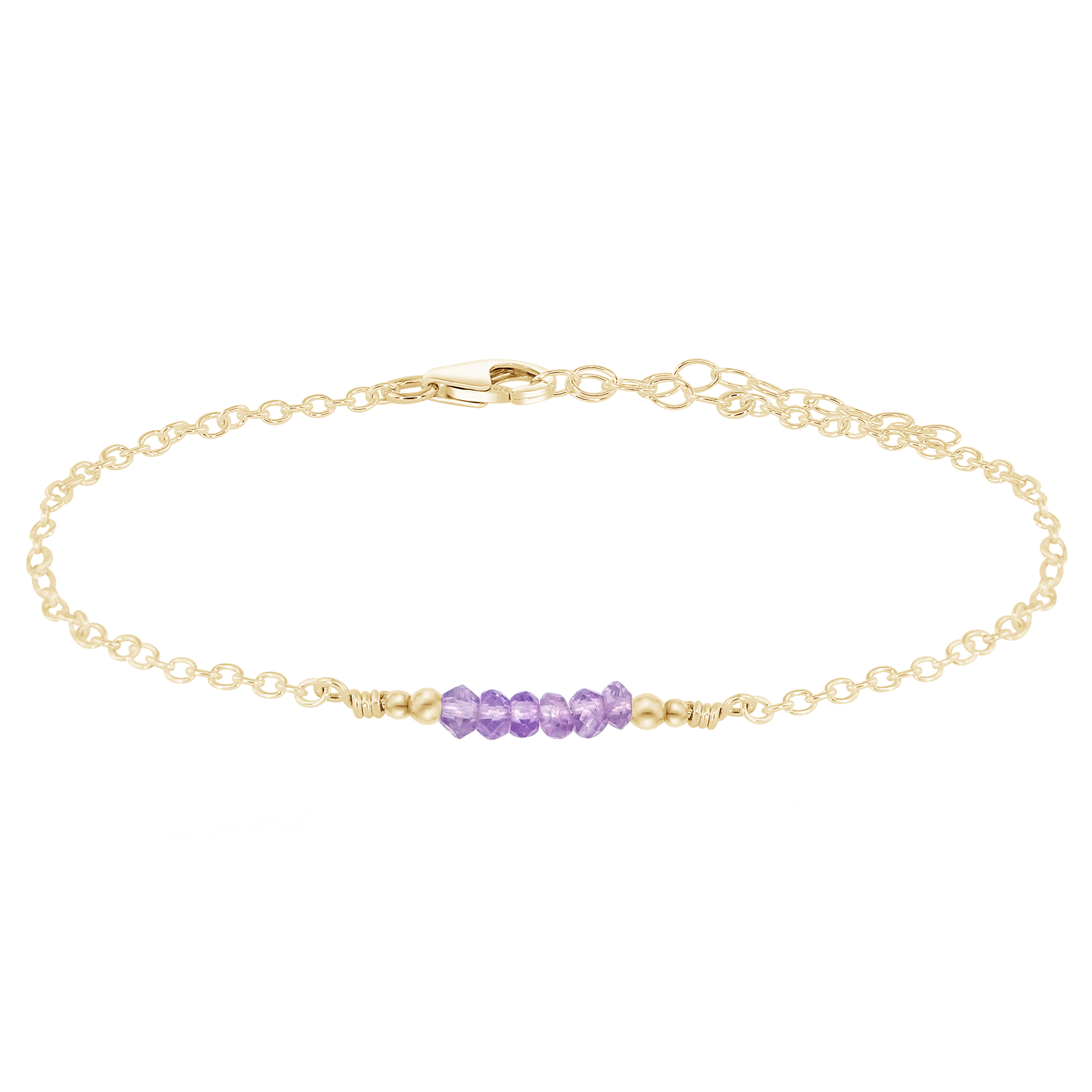 Sparkling Pink Amethyst Gemstone Faceted Bead Bar Anklet - Sparkling Pink Amethyst Gemstone Faceted Bead Bar Anklet - 14k Gold Fill - Luna Tide Handmade Crystal Jewellery