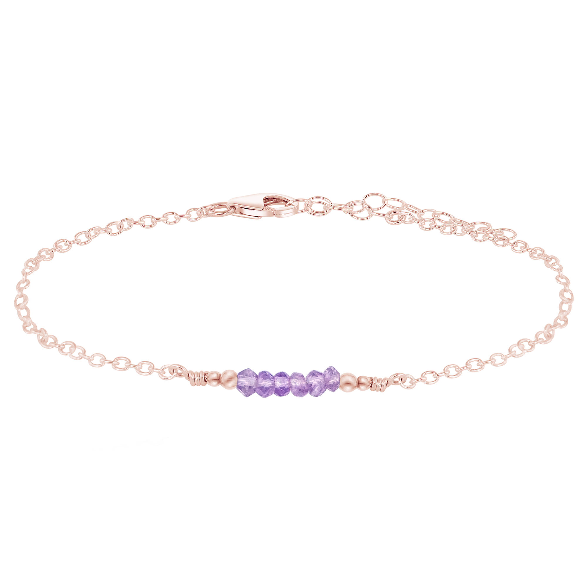Sparkling Pink Amethyst Gemstone Faceted Bead Bar Anklet - Sparkling Pink Amethyst Gemstone Faceted Bead Bar Anklet - 14k Rose Gold Fill - Luna Tide Handmade Crystal Jewellery