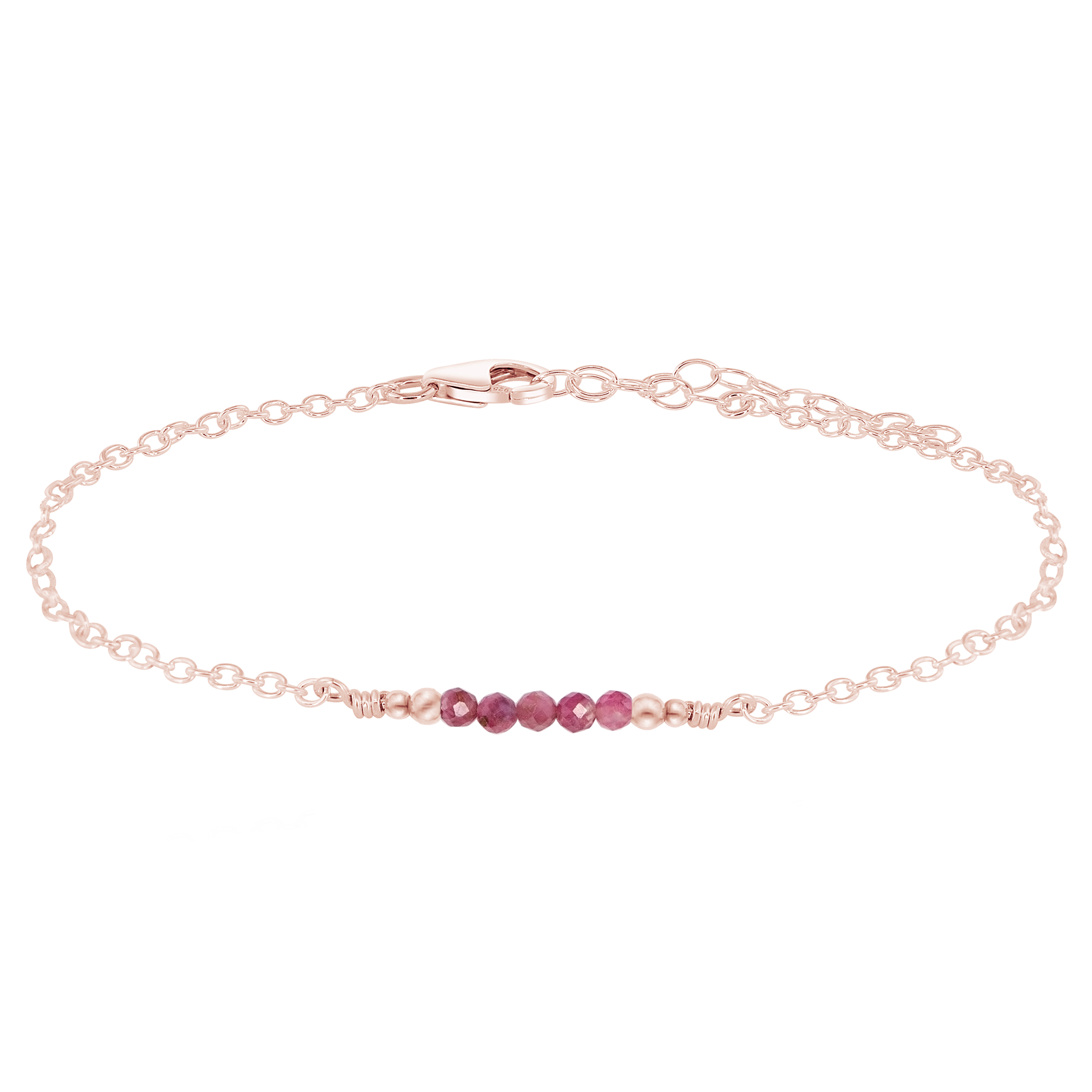 Sparkling Pink Tourmaline Gemstone Faceted Bead Bar Anklet