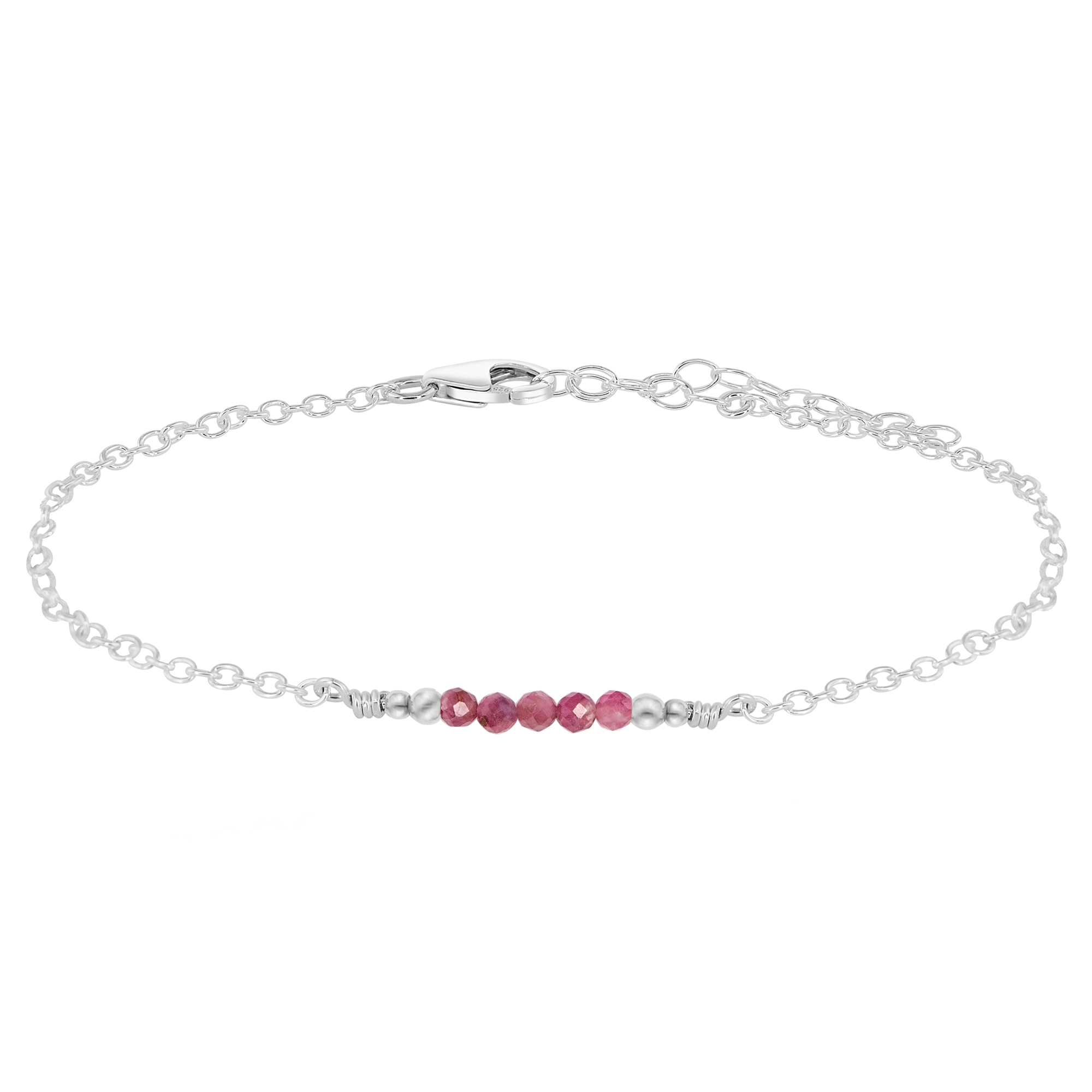 Sparkling Pink Tourmaline Gemstone Faceted Bead Bar Anklet