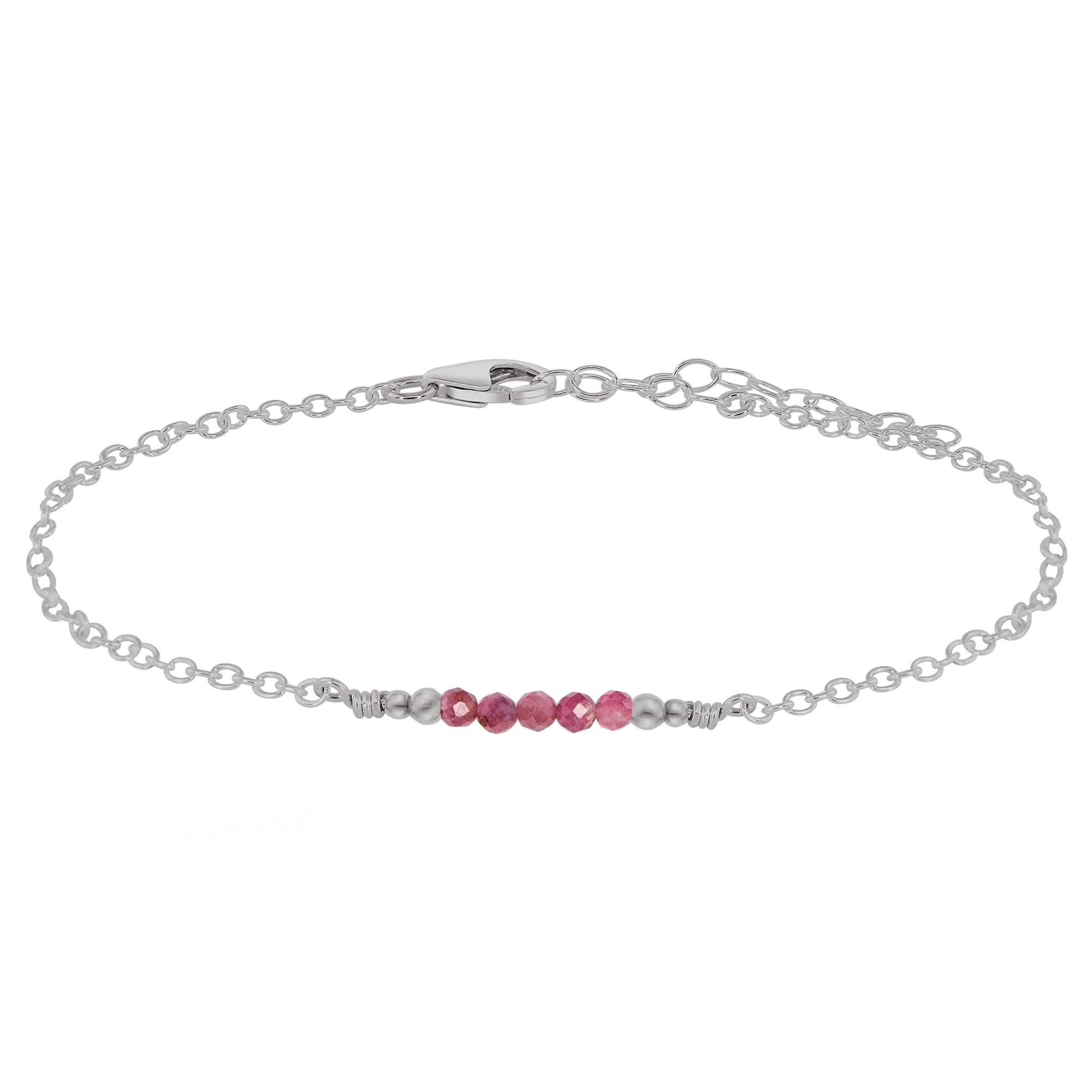 Sparkling Pink Tourmaline Gemstone Faceted Bead Bar Anklet