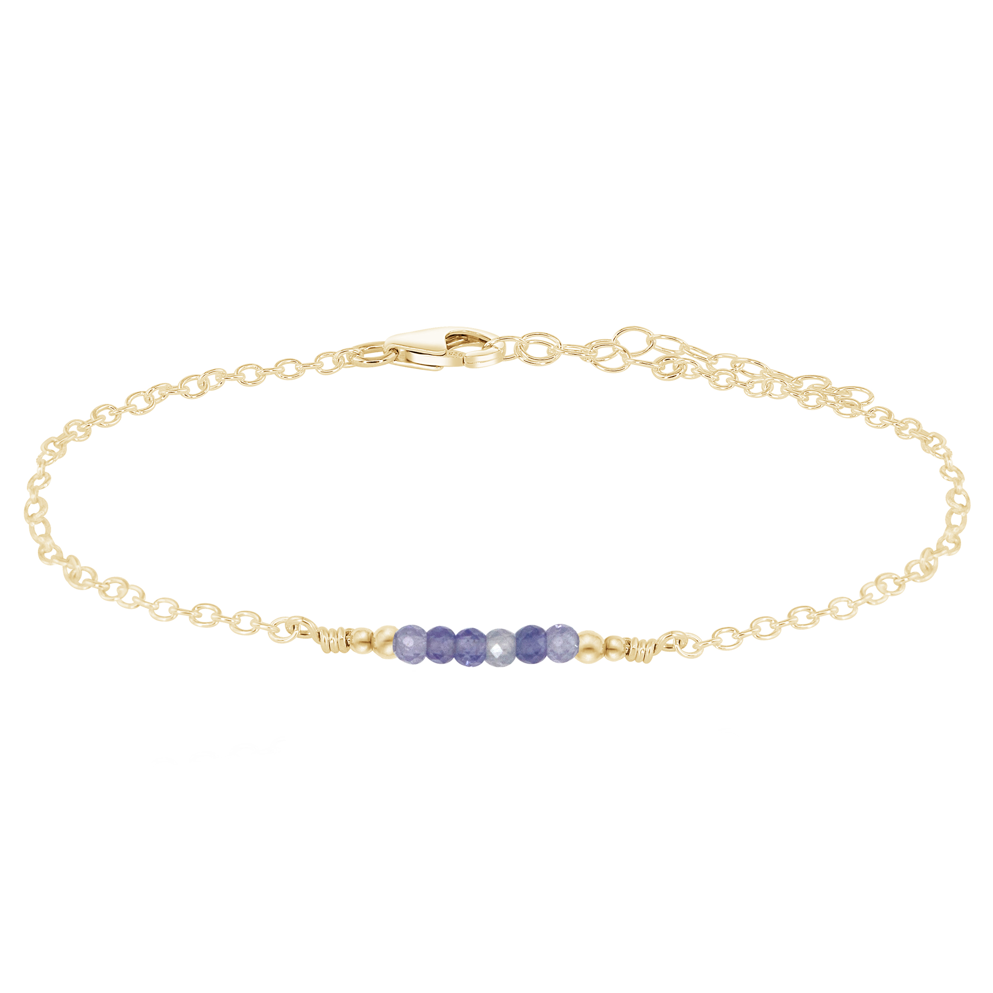 Sparkling Tanzanite Gemstone Faceted Bead Bar Anklet - Sparkling Tanzanite Gemstone Faceted Bead Bar Anklet - 14k Gold Fill - Luna Tide Handmade Crystal Jewellery