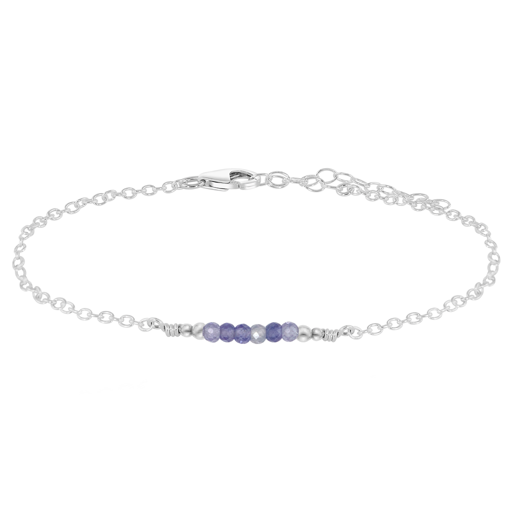 Sparkling Tanzanite Gemstone Faceted Bead Bar Anklet - Sparkling Tanzanite Gemstone Faceted Bead Bar Anklet - Sterling Silver - Luna Tide Handmade Crystal Jewellery