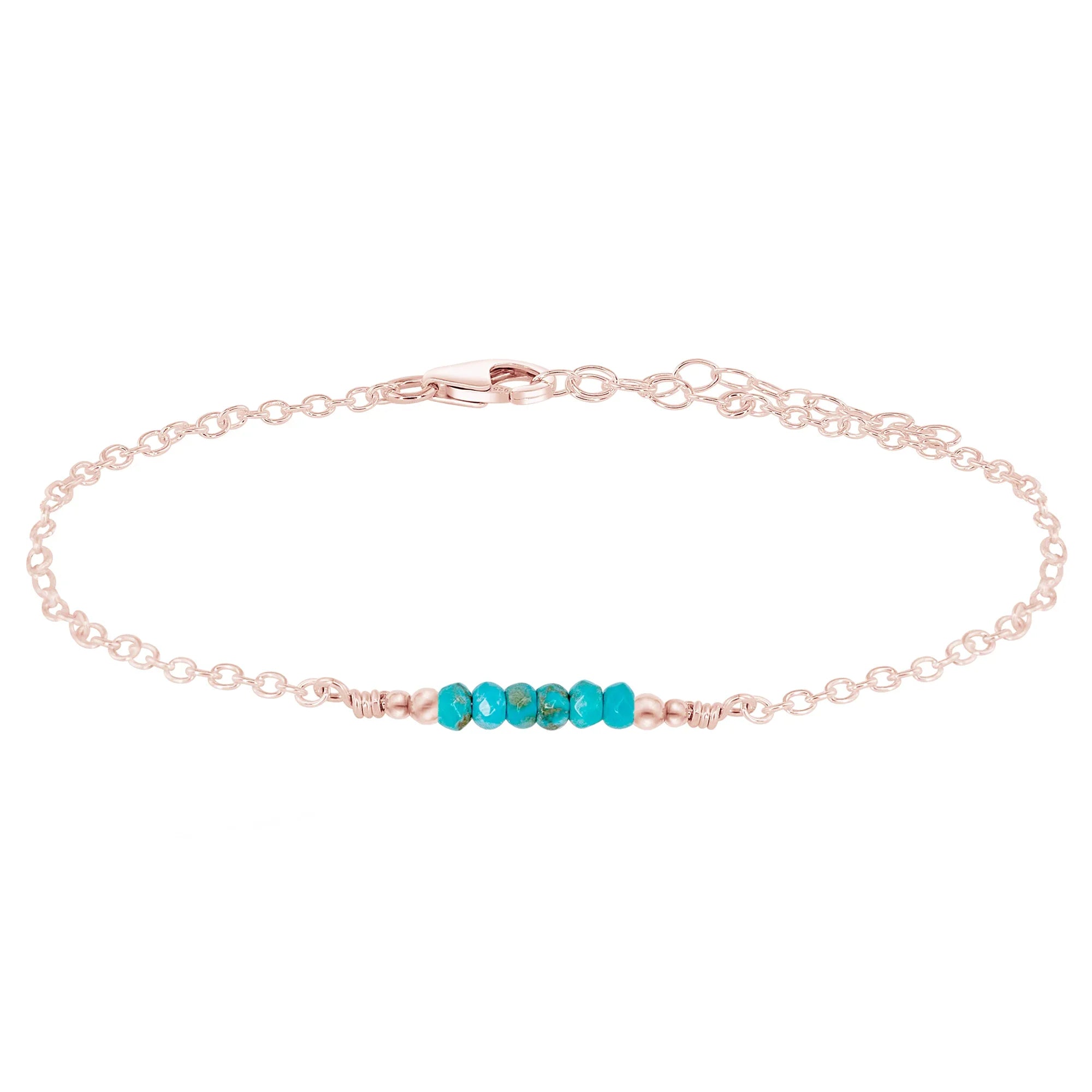 Sparkling Turquoise Gemstone Faceted Bead Bar Anklet - Sparkling Turquoise Gemstone Faceted Bead Bar Anklet - 14k Rose Gold Fill - Luna Tide Handmade Crystal Jewellery