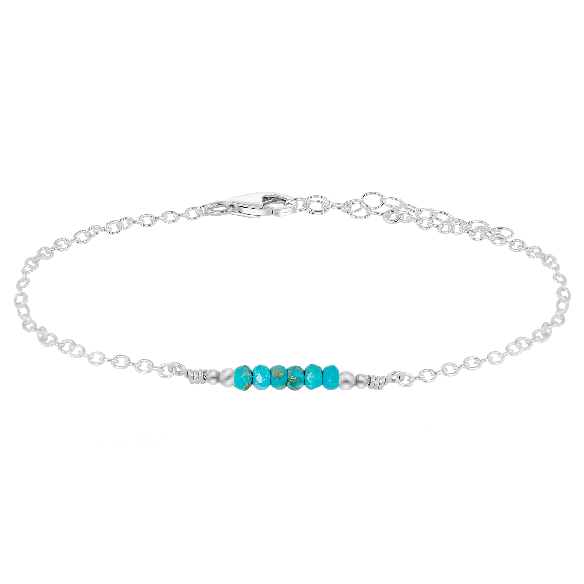 Sparkling Turquoise Gemstone Faceted Bead Bar Anklet - Sparkling Turquoise Gemstone Faceted Bead Bar Anklet - Sterling Silver - Luna Tide Handmade Crystal Jewellery
