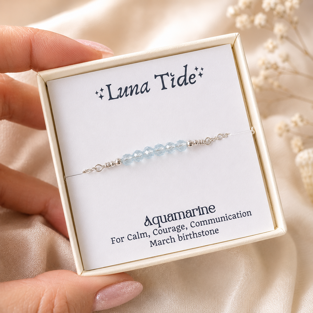 Sparkling Aquamarine Gemstone Faceted Bead Bar Anklet