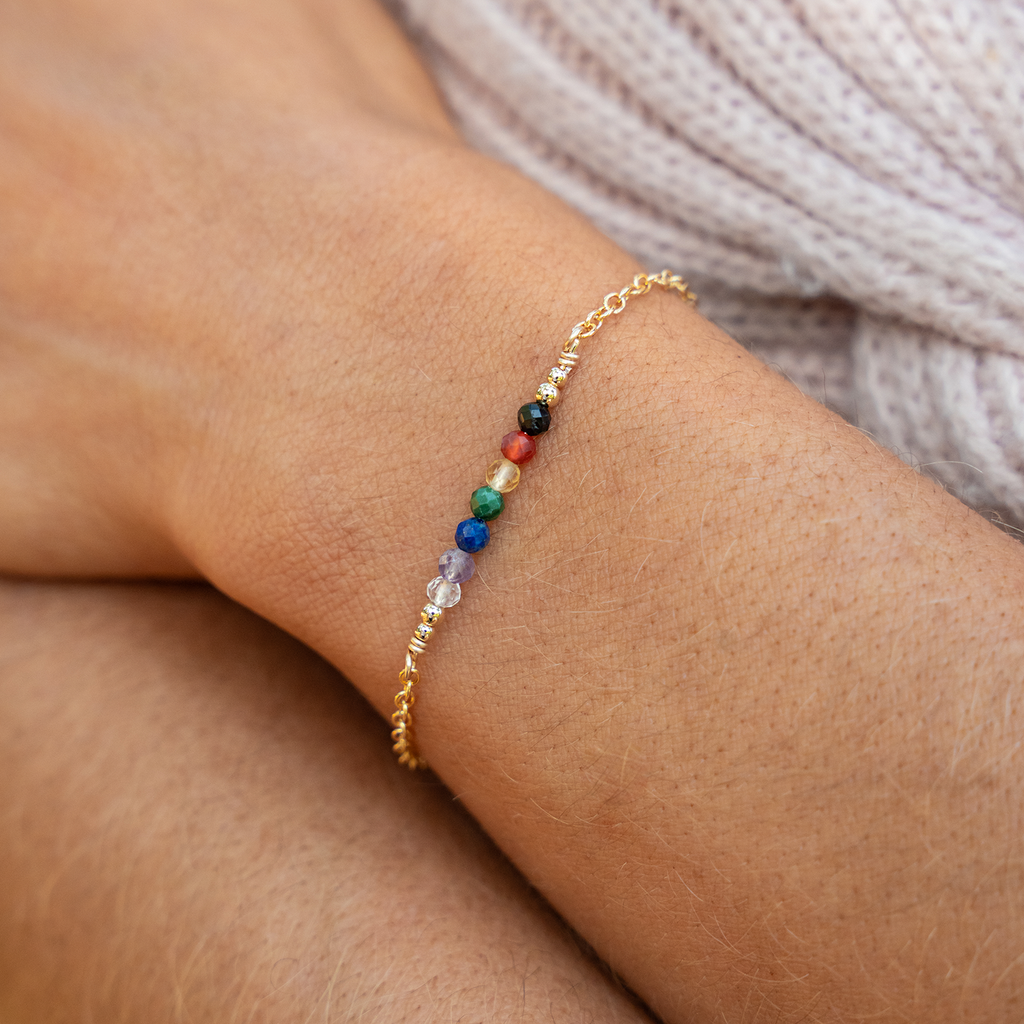 Sparkling Chakra Crystals Faceted Bead Bar Bracelet