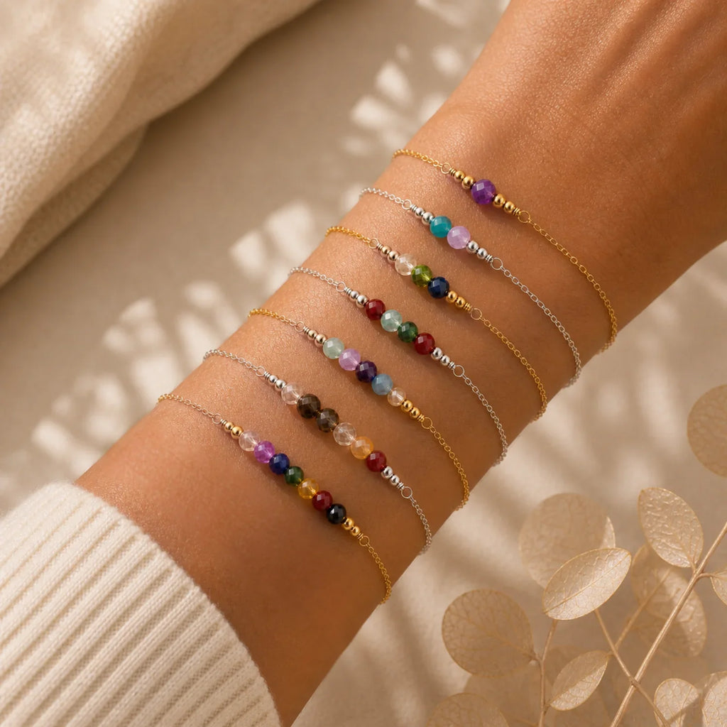 Custom Sparkling Gemstone Faceted Bead Bar Bracelet - Custom Sparkling Gemstone Faceted Bead Bar Bracelet - 14k Gold Fill / M 15-20cm (6-8") - Standard - Luna Tide Handmade Crystal Jewellery