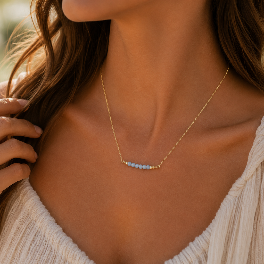 Sparkling Angelite Faceted Bead Bar Necklace