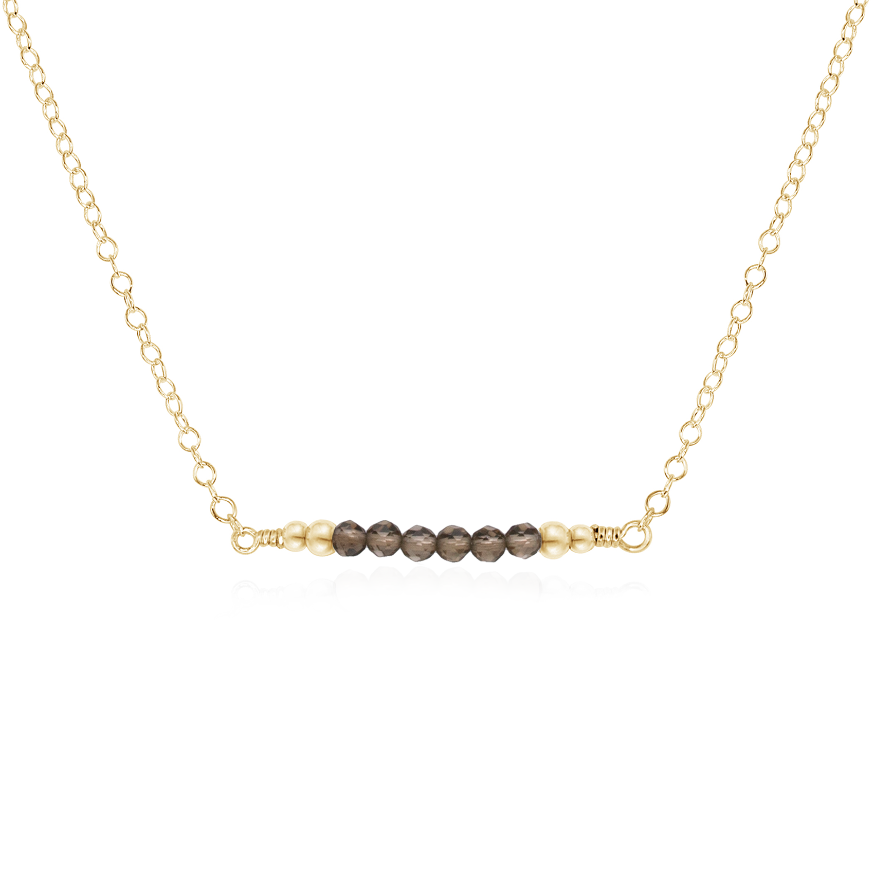Sparkling Smoky Quartz Faceted Bead Bar Necklace - Sparkling Smoky Quartz Faceted Bead Bar Necklace - 14k Gold Fill - Luna Tide Handmade Crystal Jewellery