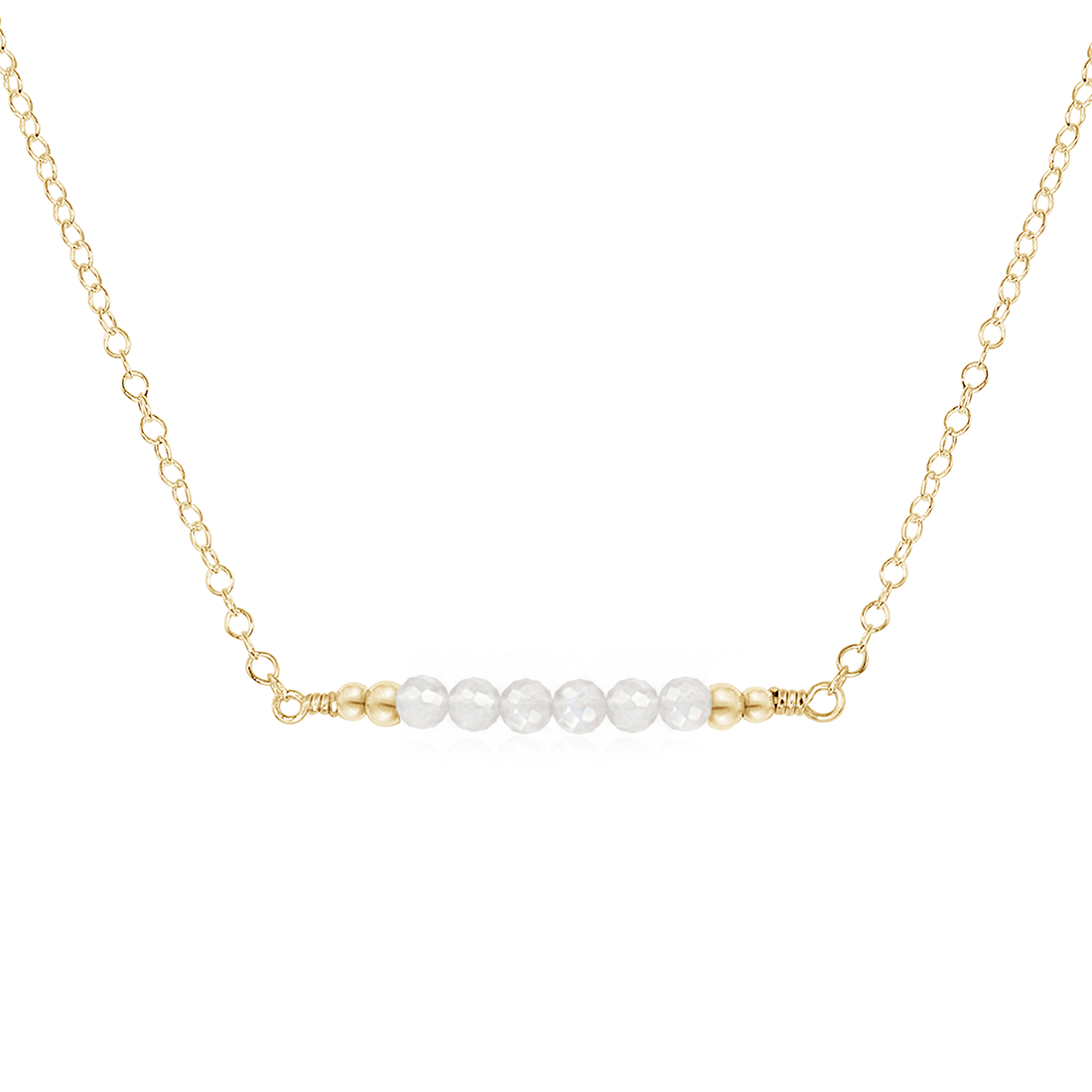 Sparkling White Moonstone Faceted Bead Bar Necklace