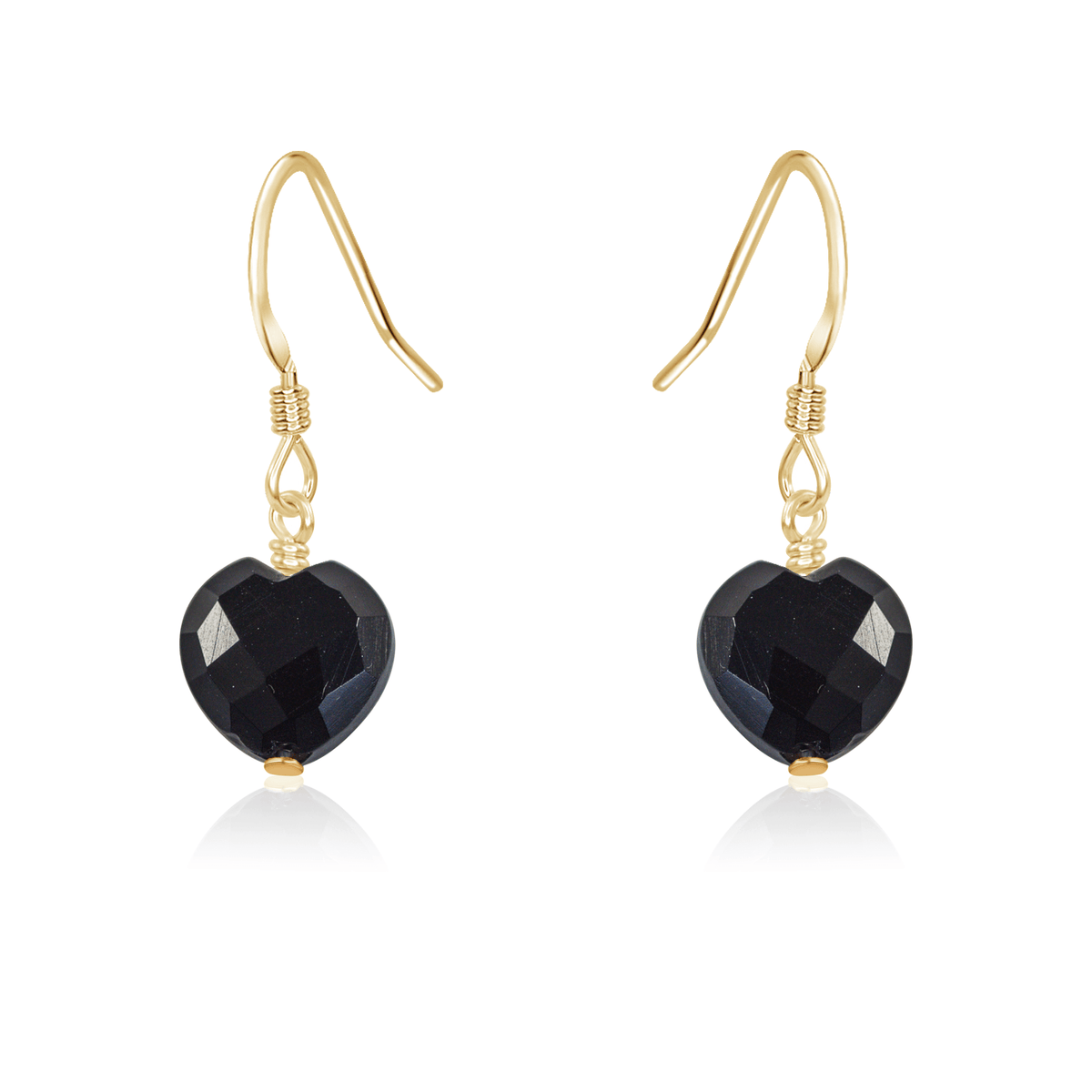 Black Onyx Crystal Heart Dangle Earrings - Black Onyx Crystal Heart Dangle Earrings - 14k Gold Fill - Luna Tide Handmade Crystal Jewellery