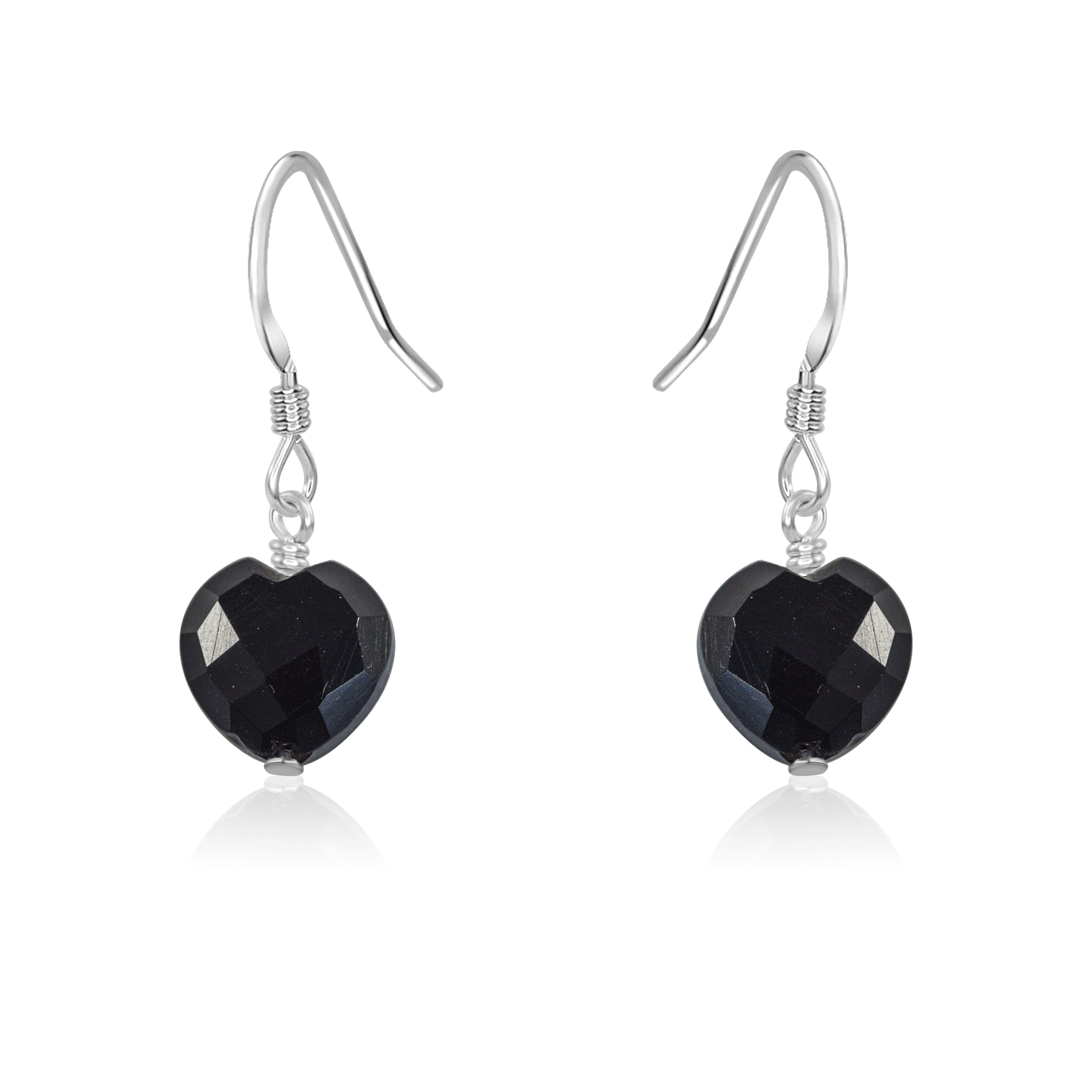 Black Onyx Crystal Heart Dangle Earrings - Black Onyx Crystal Heart Dangle Earrings - Sterling Silver - Luna Tide Handmade Crystal Jewellery