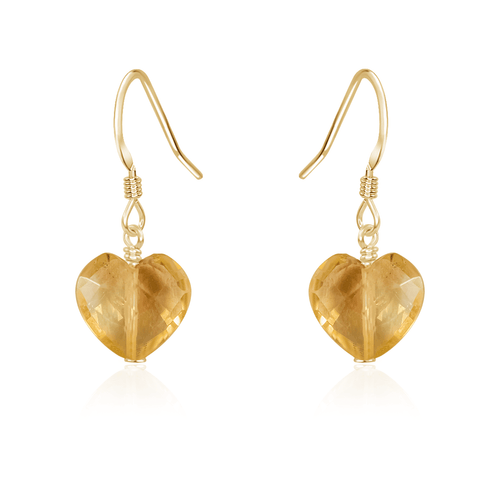 Citrine Crystal Heart Dangle Earrings - Citrine Crystal Heart Dangle Earrings - 14k Gold Fill - Luna Tide Handmade Crystal Jewellery