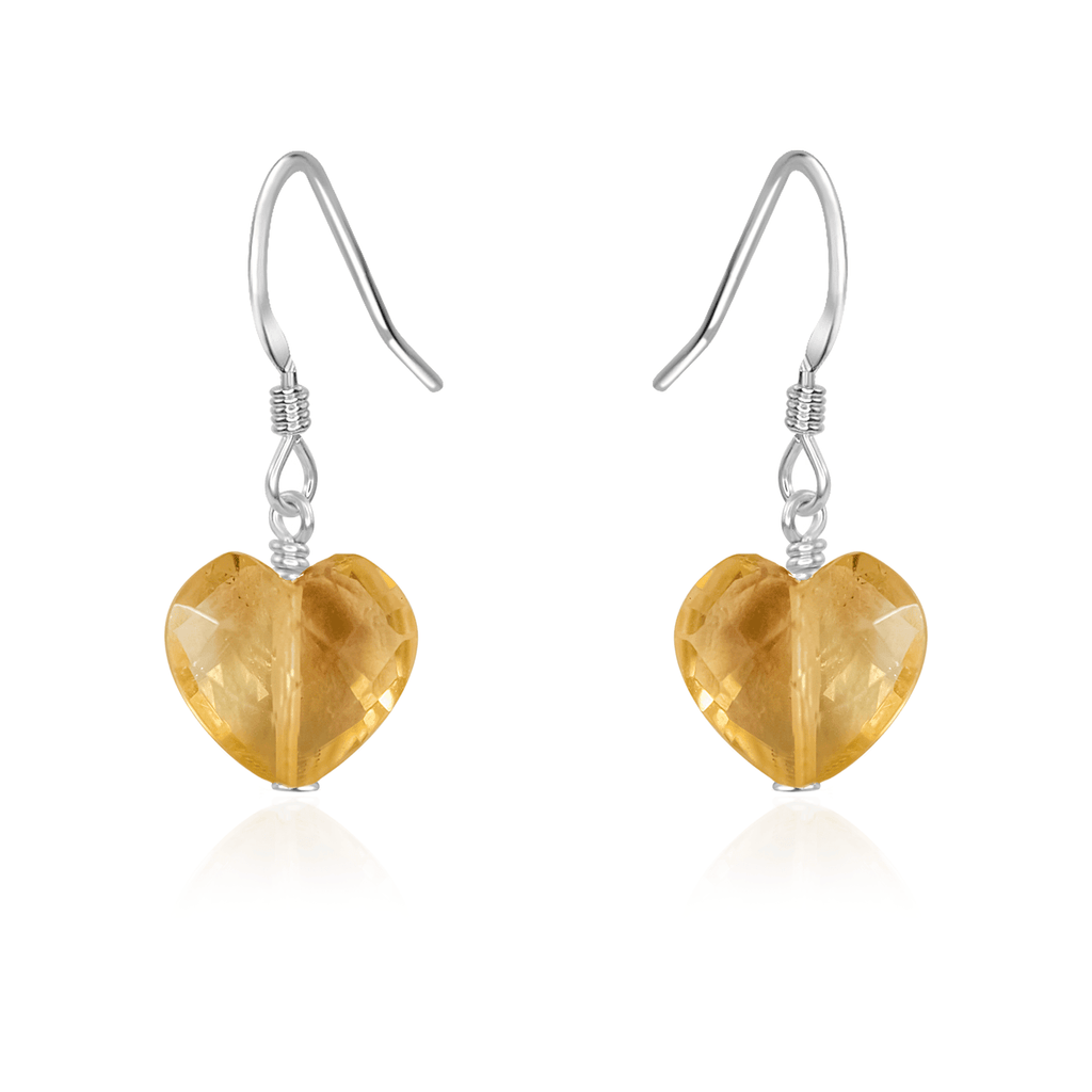 Citrine Crystal Heart Dangle Earrings - Citrine Crystal Heart Dangle Earrings - Sterling Silver - Luna Tide Handmade Crystal Jewellery