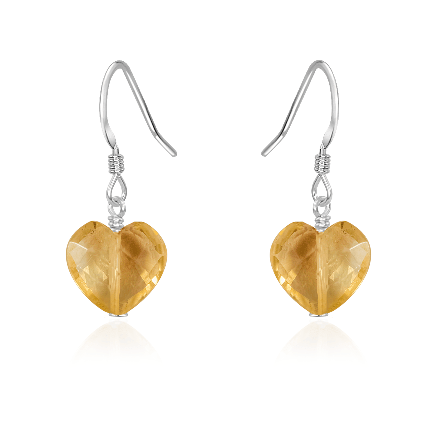 Citrine Crystal Heart Dangle Earrings - Citrine Crystal Heart Dangle Earrings - Sterling Silver - Luna Tide Handmade Crystal Jewellery