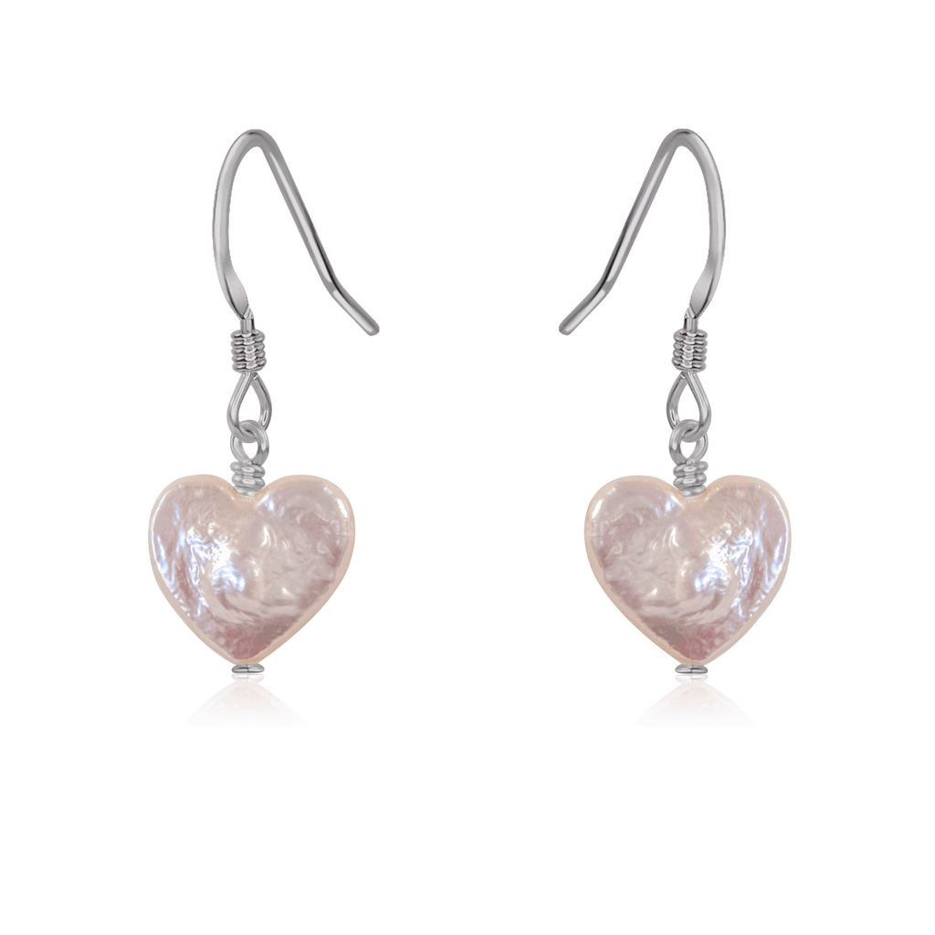 Freshwater Pearl Heart Dangle Earrings - Freshwater Pearl Heart Dangle Earrings - Stainless Steel - Luna Tide Handmade Crystal Jewellery