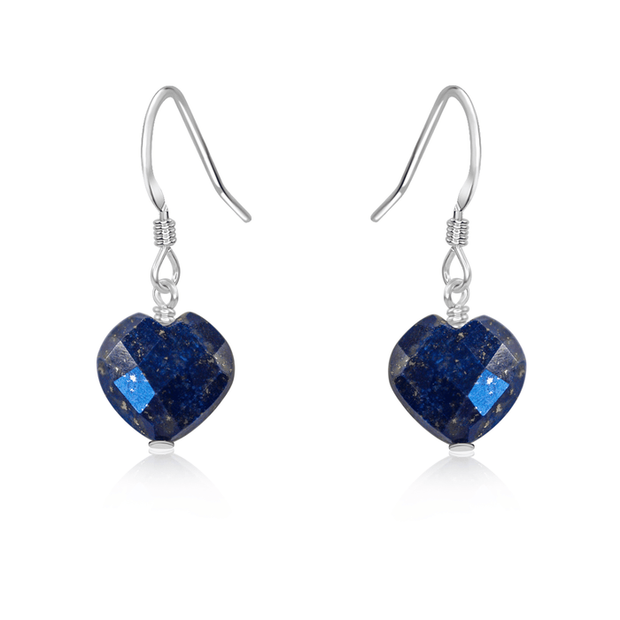 Lapis Lazuli Crystal Heart Dangle Earrings - Lapis Lazuli Crystal Heart Dangle Earrings - Sterling Silver - Luna Tide Handmade Crystal Jewellery