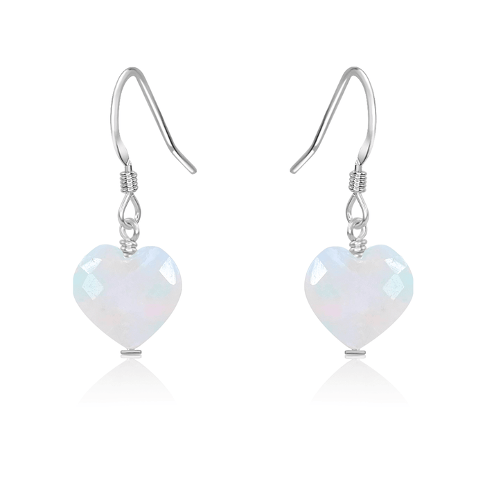 Rainbow Moonstone Crystal Heart Dangle Earrings - Rainbow Moonstone Crystal Heart Dangle Earrings - Sterling Silver - Luna Tide Handmade Crystal Jewellery