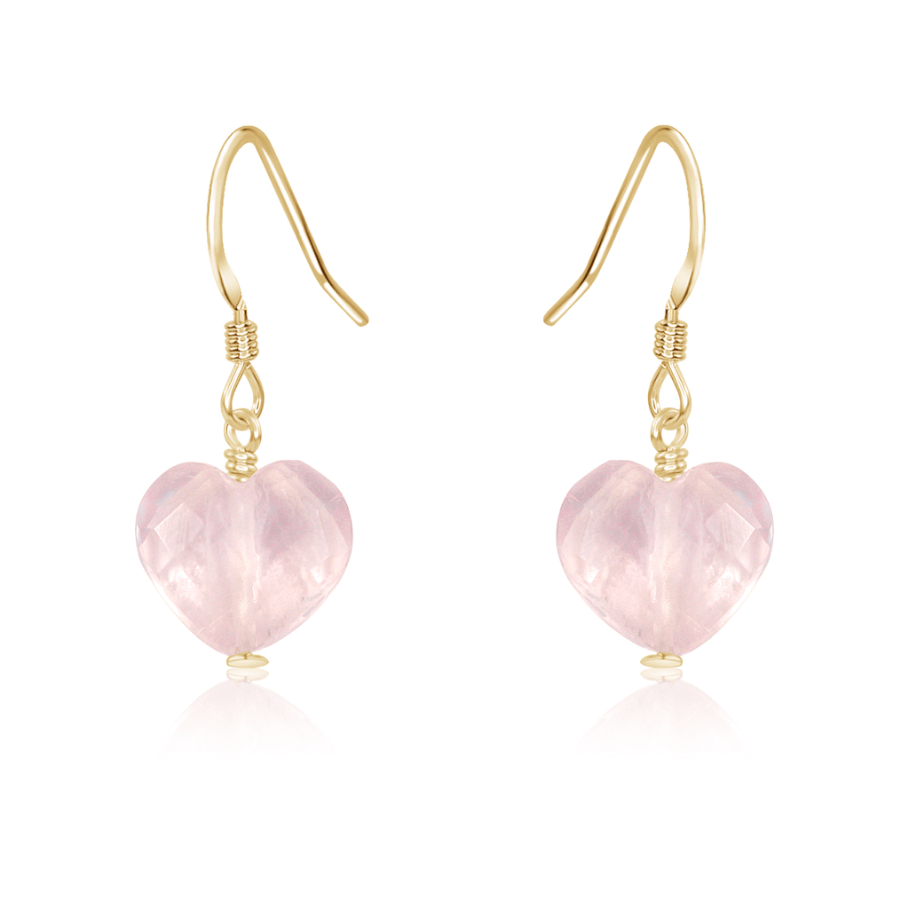 Rose Quartz Crystal Heart Dangle Earrings - Rose Quartz Crystal Heart Dangle Earrings - 14k Gold Fill - Luna Tide Handmade Crystal Jewellery
