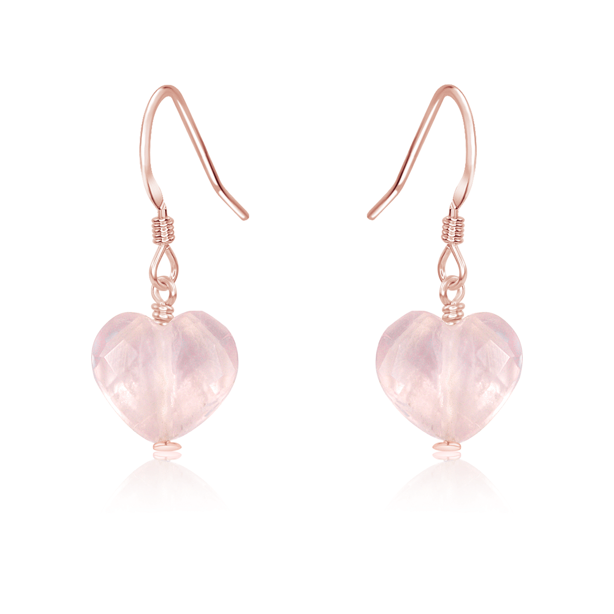 Rose Quartz Crystal Heart Dangle Earrings - Rose Quartz Crystal Heart Dangle Earrings - 14k Rose Gold Fill - Luna Tide Handmade Crystal Jewellery