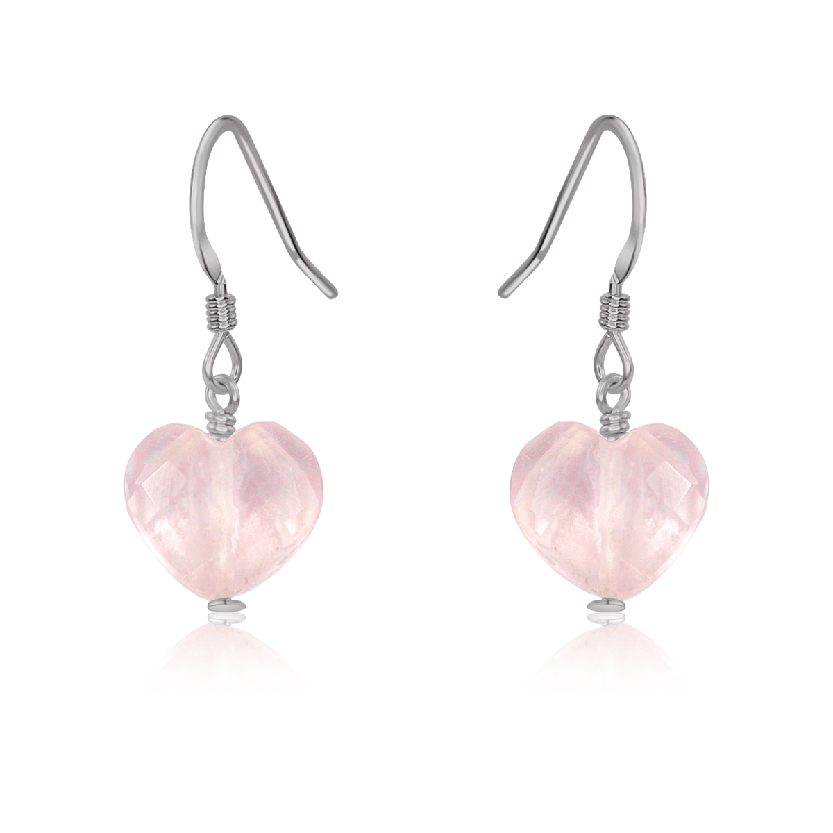 Rose Quartz Crystal Heart Dangle Earrings - Rose Quartz Crystal Heart Dangle Earrings - Stainless Steel - Luna Tide Handmade Crystal Jewellery