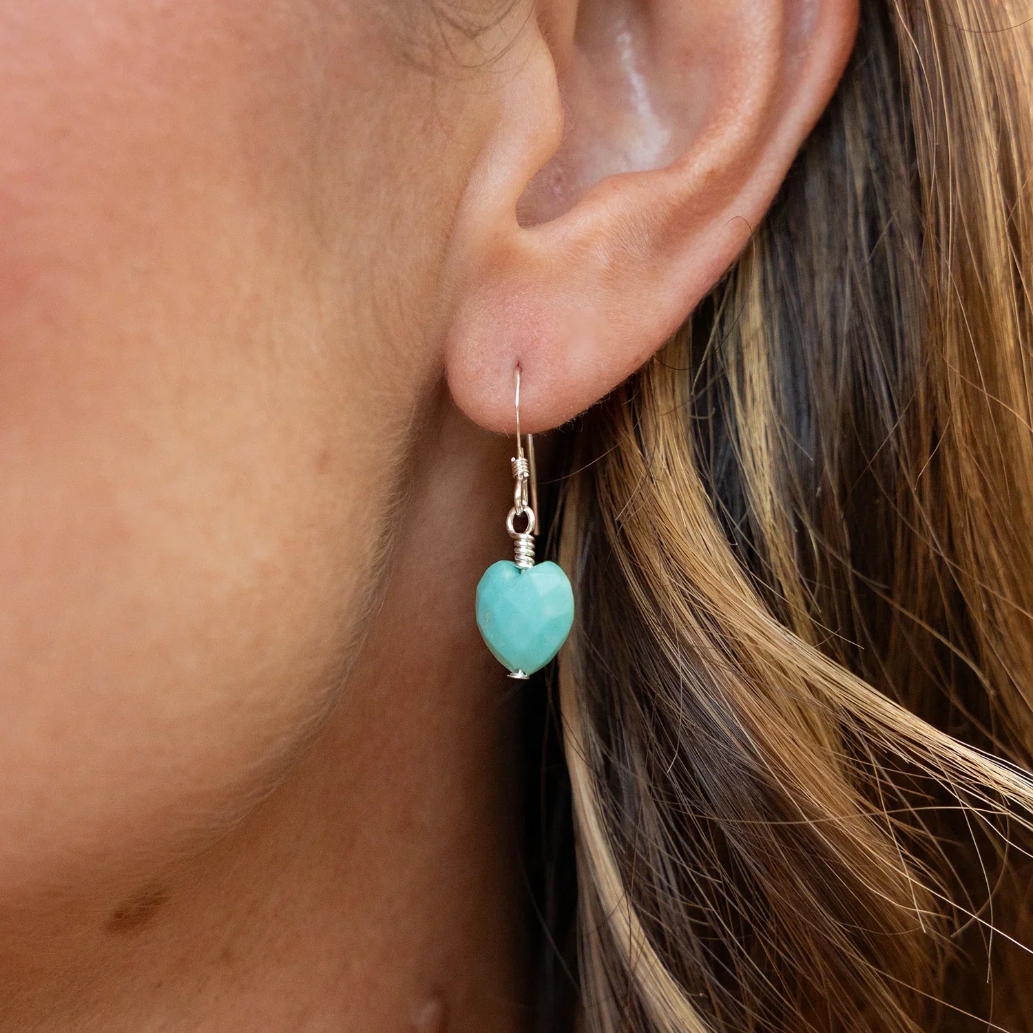 Turquoise Crystal Heart Dangle Earrings