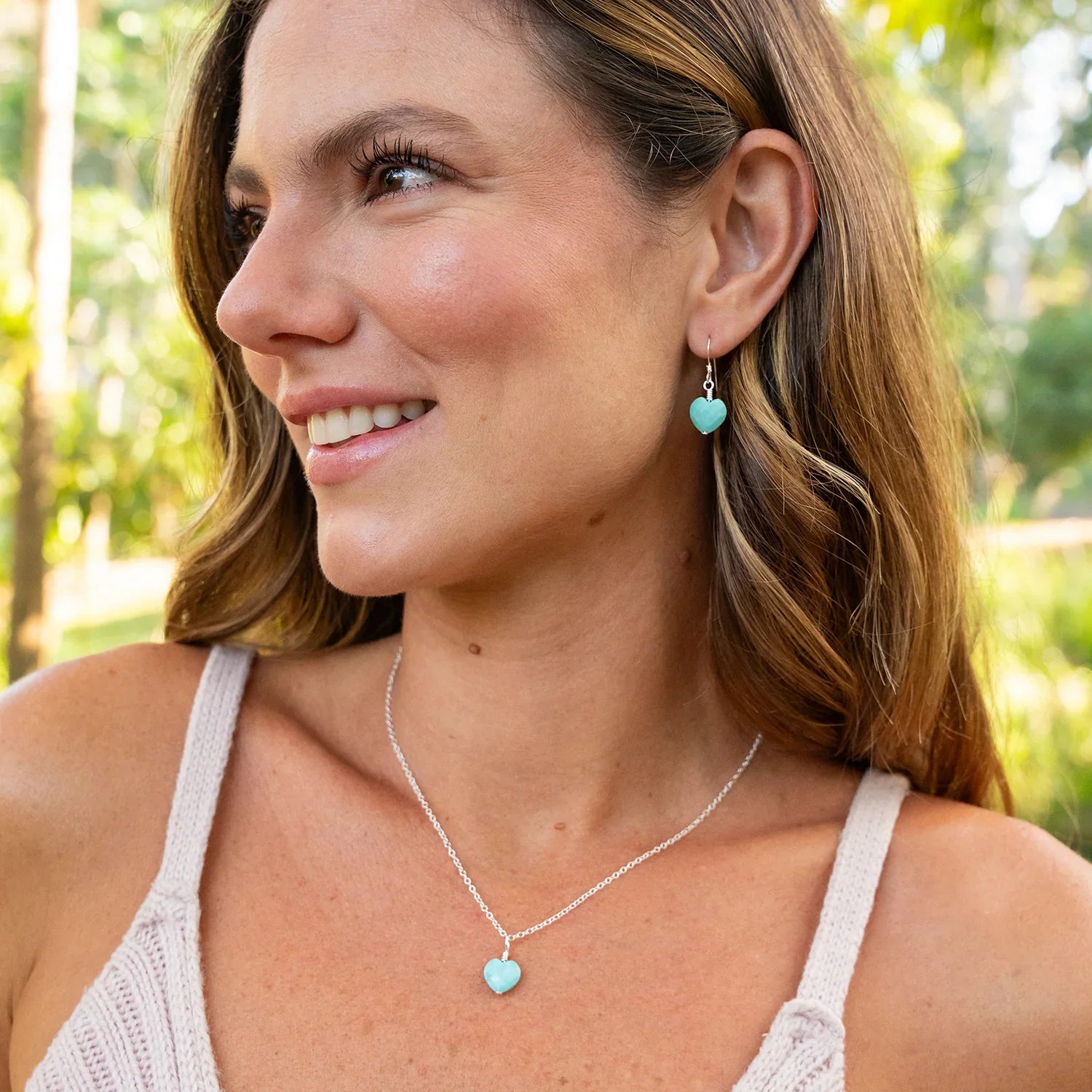 Turquoise Crystal Heart Pendant Necklace