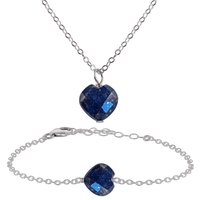 Lapis Lazuli Crystal Heart Jewellery Set - Lapis Lazuli Crystal Heart Jewellery Set - Stainless Steel / Cable / Necklace & Bracelet - Luna Tide Handmade Crystal Jewellery