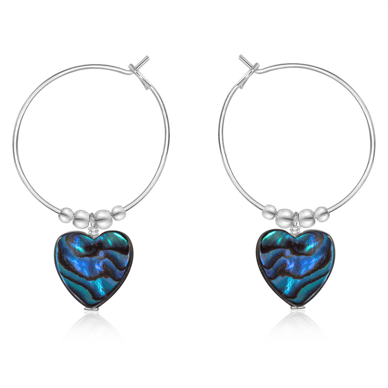 Abalone Shell Heart Dangle Hoop Earrings - Abalone Shell Heart Dangle Hoop Earrings - Sterling Silver - Luna Tide Handmade Crystal Jewellery
