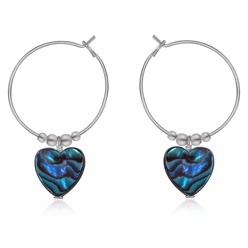 Abalone Shell Heart Dangle Hoop Earrings - Abalone Shell Heart Dangle Hoop Earrings - Stainless Steel - Luna Tide Handmade Crystal Jewellery