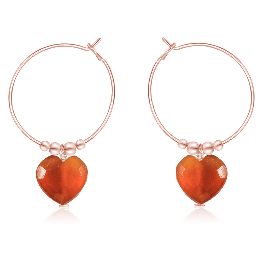 Carnelian Crystal Heart Dangle Hoop Earrings - Carnelian Crystal Heart Dangle Hoop Earrings - Sterling Silver - Luna Tide Handmade Crystal Jewellery