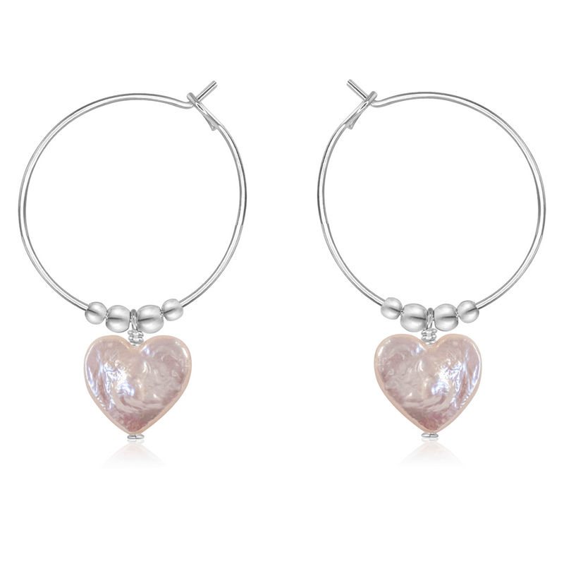 Freshwater Pearl Heart Dangle Hoop Earrings - Freshwater Pearl Heart Dangle Hoop Earrings - Sterling Silver - Luna Tide Handmade Crystal Jewellery