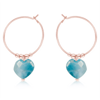 Larimar Crystal Heart Dangle Hoop Earrings - Larimar Crystal Heart Dangle Hoop Earrings - 14k Rose Gold Fill - Luna Tide Handmade Crystal Jewellery