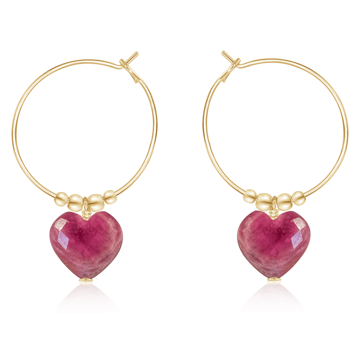 Ruby Crystal Heart Dangle Hoop Earrings - Ruby Crystal Heart Dangle Hoop Earrings - 14k Gold Fill - Luna Tide Handmade Crystal Jewellery