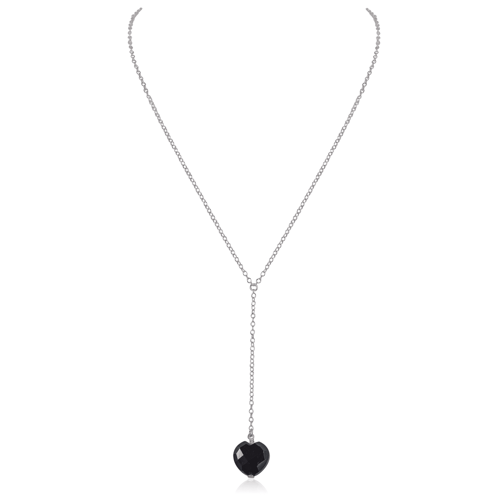 Black Onyx Crystal Heart Lariat Necklace - Black Onyx Crystal Heart Lariat Necklace - Stainless Steel - Luna Tide Handmade Crystal Jewellery