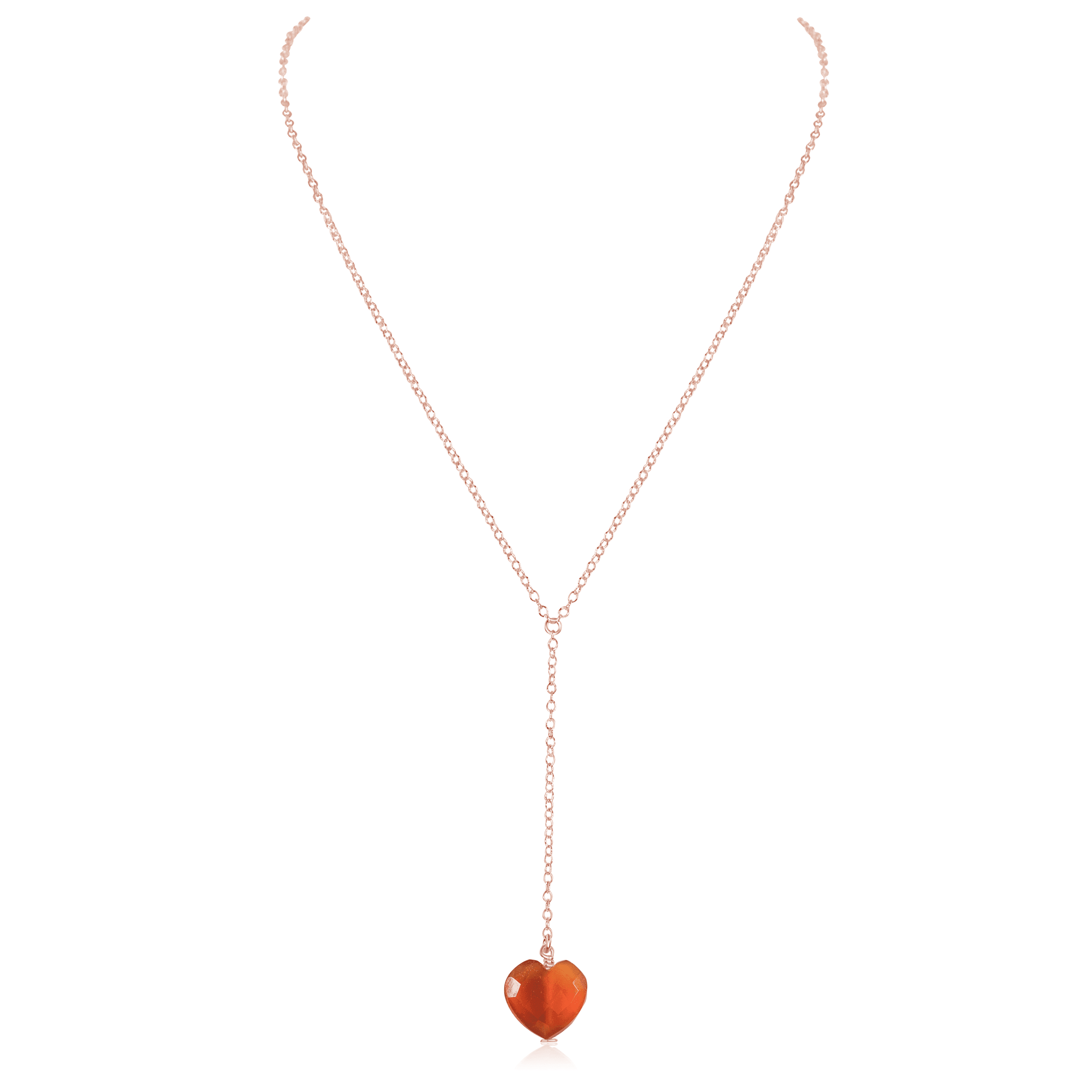 Carnelian Crystal Heart Lariat Necklace - Carnelian Crystal Heart Lariat Necklace - 14k Rose Gold Fill - Luna Tide Handmade Crystal Jewellery