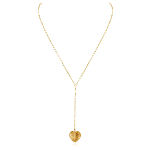 Citrine Crystal Heart Lariat Necklace - Citrine Crystal Heart Lariat Necklace - 14k Gold Fill - Luna Tide Handmade Crystal Jewellery