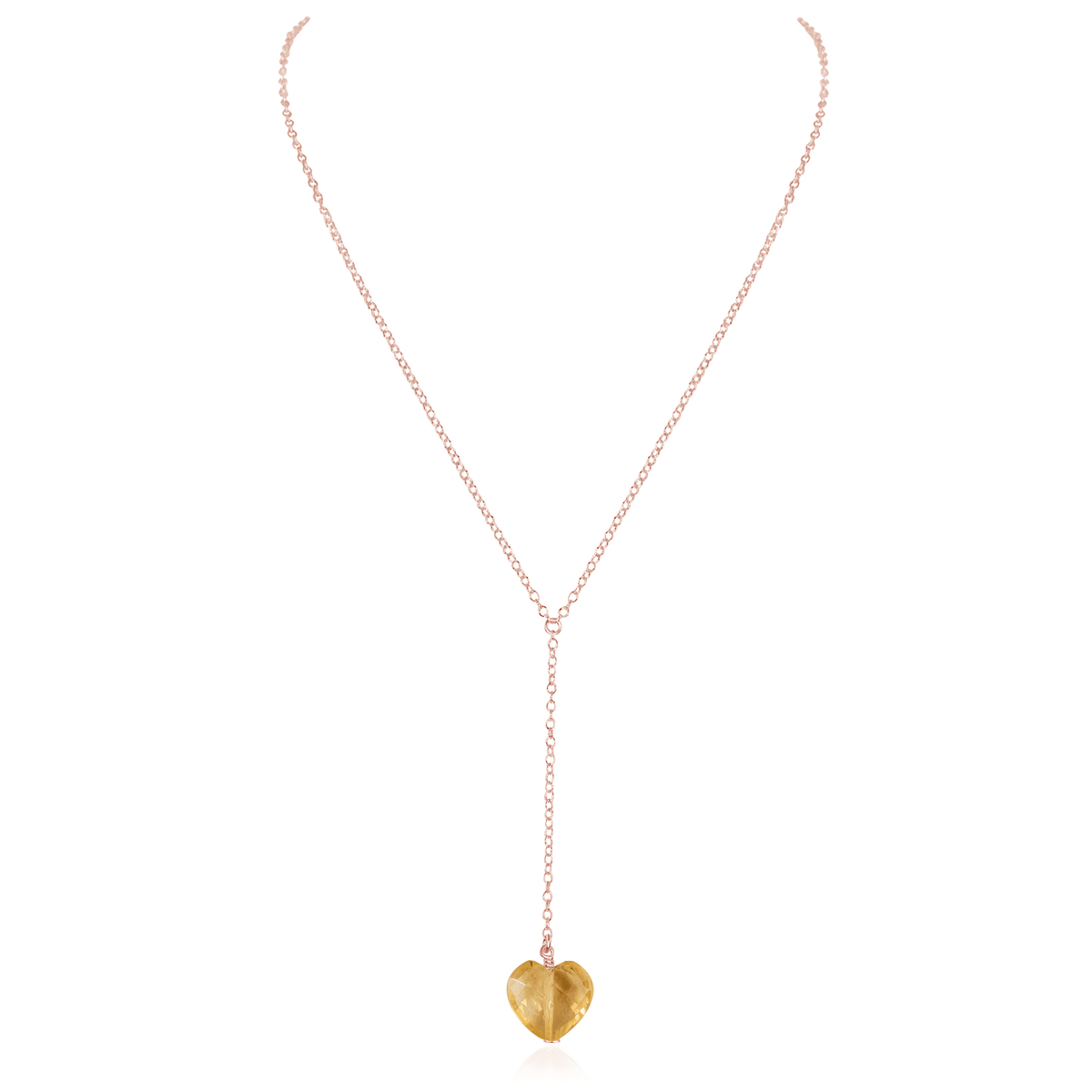 Citrine Crystal Heart Lariat Necklace - Citrine Crystal Heart Lariat Necklace - 14k Rose Gold Fill - Luna Tide Handmade Crystal Jewellery