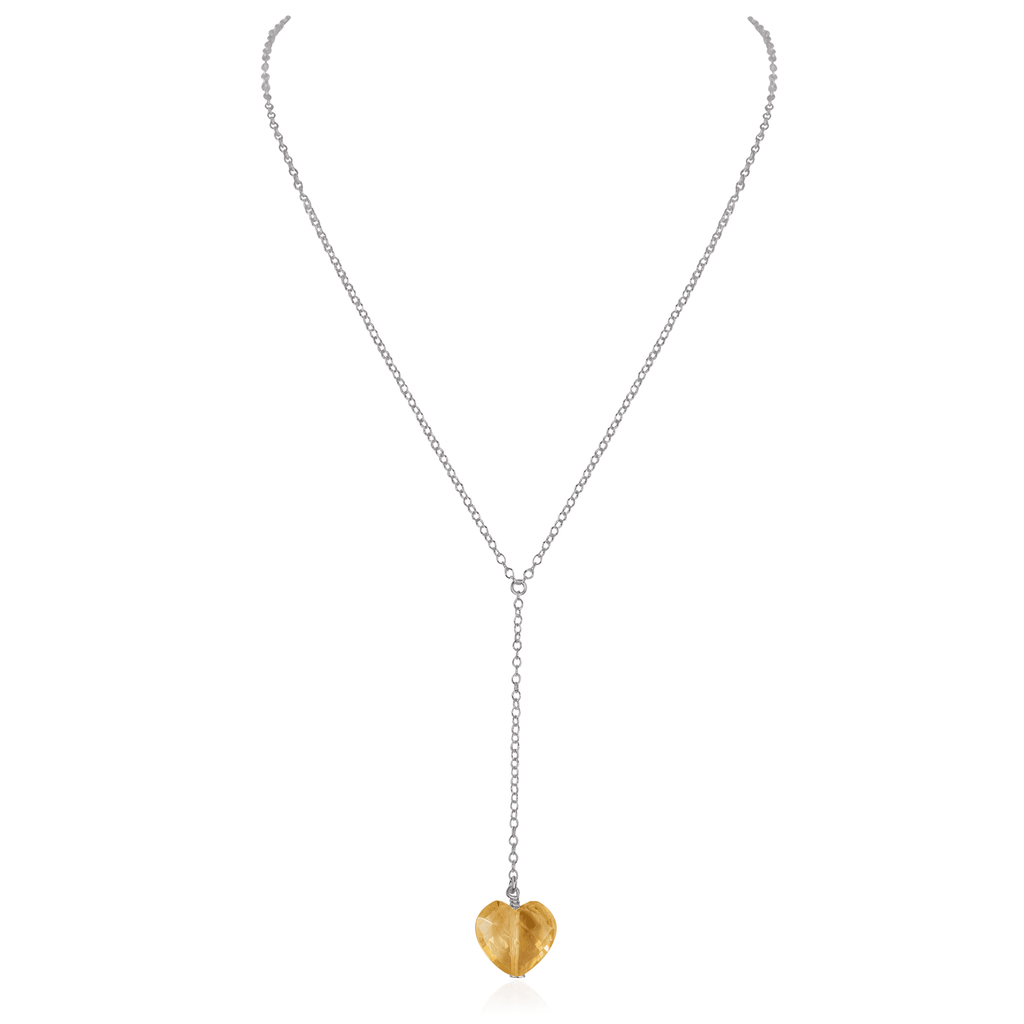 Citrine Crystal Heart Lariat Necklace - Citrine Crystal Heart Lariat Necklace - Stainless Steel - Luna Tide Handmade Crystal Jewellery